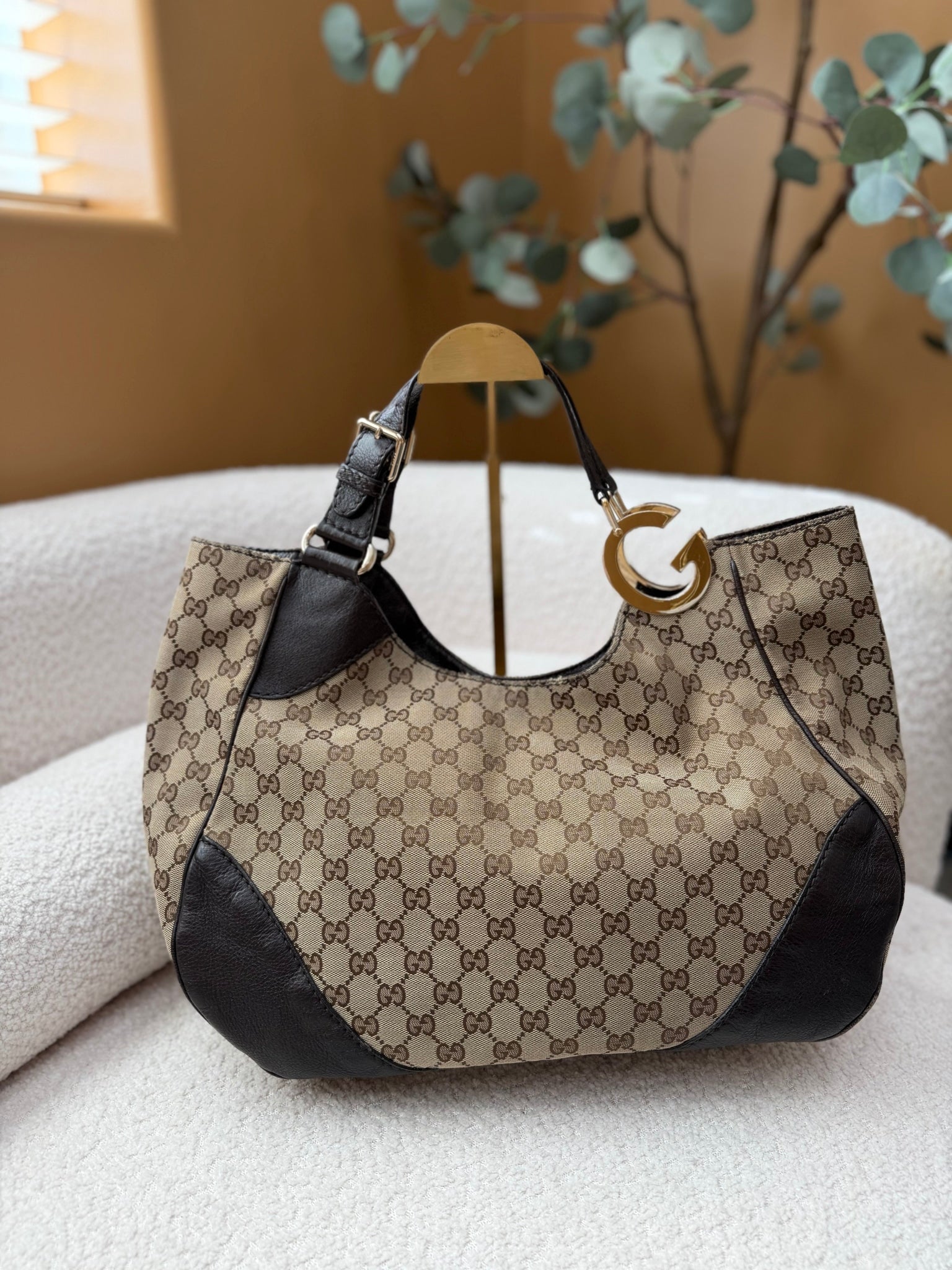 Gucci Brown Canvas GG Print Charlotte Hobo Bag
