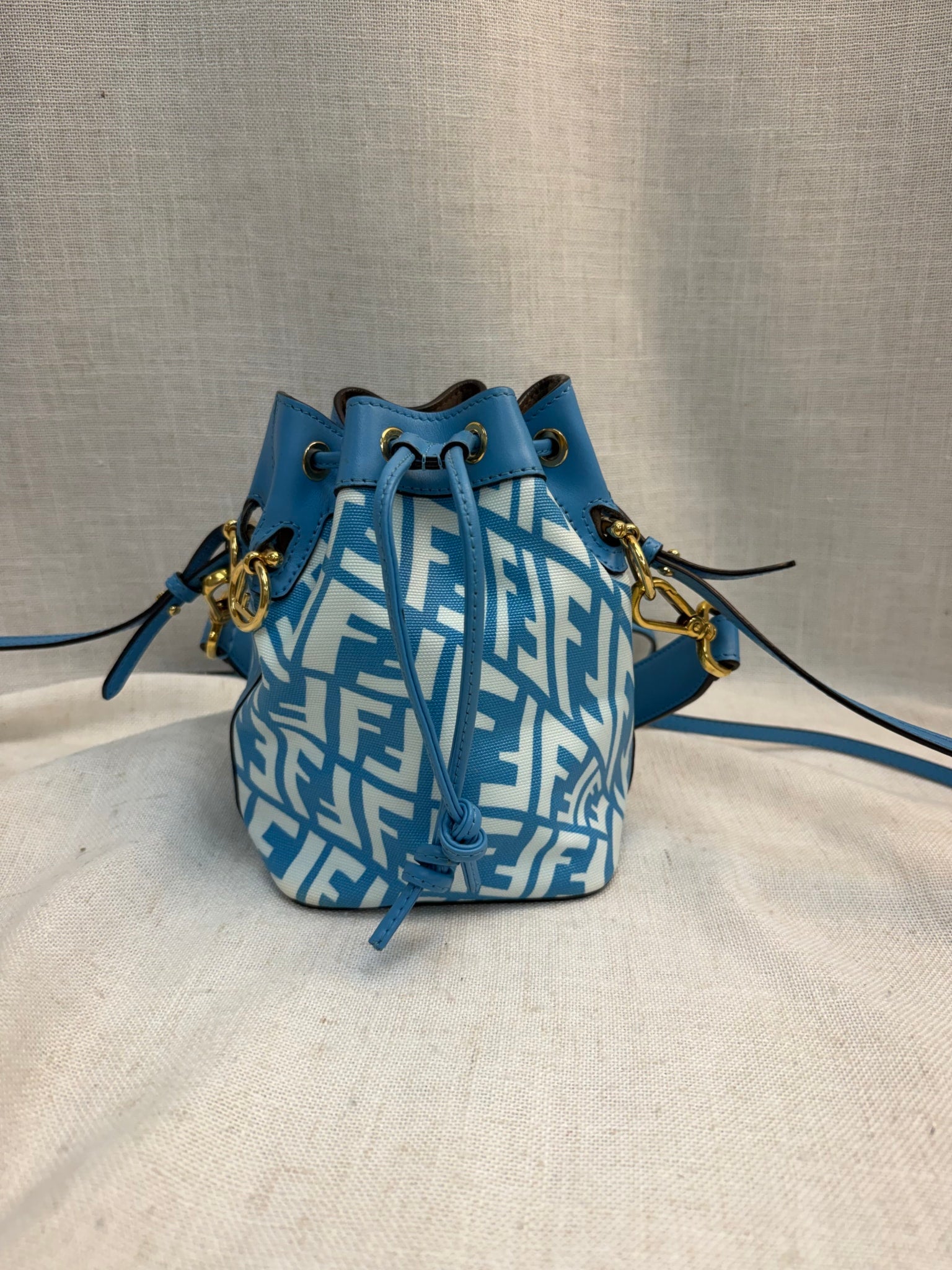 Fendi Blue And White Canvas Bucket Bag
