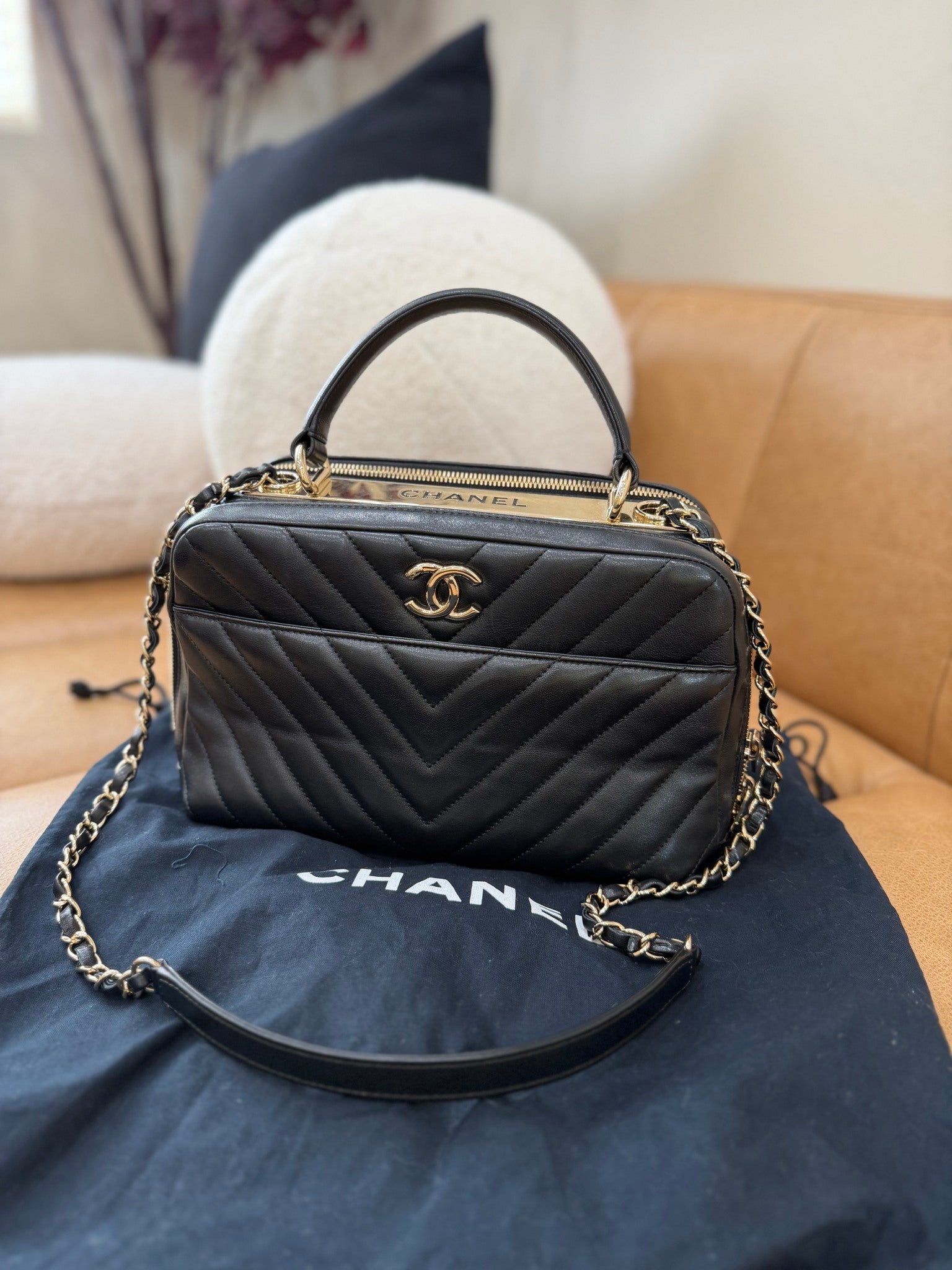 Chanel Black Lambskin Leather Trendy CC Bowling Bag