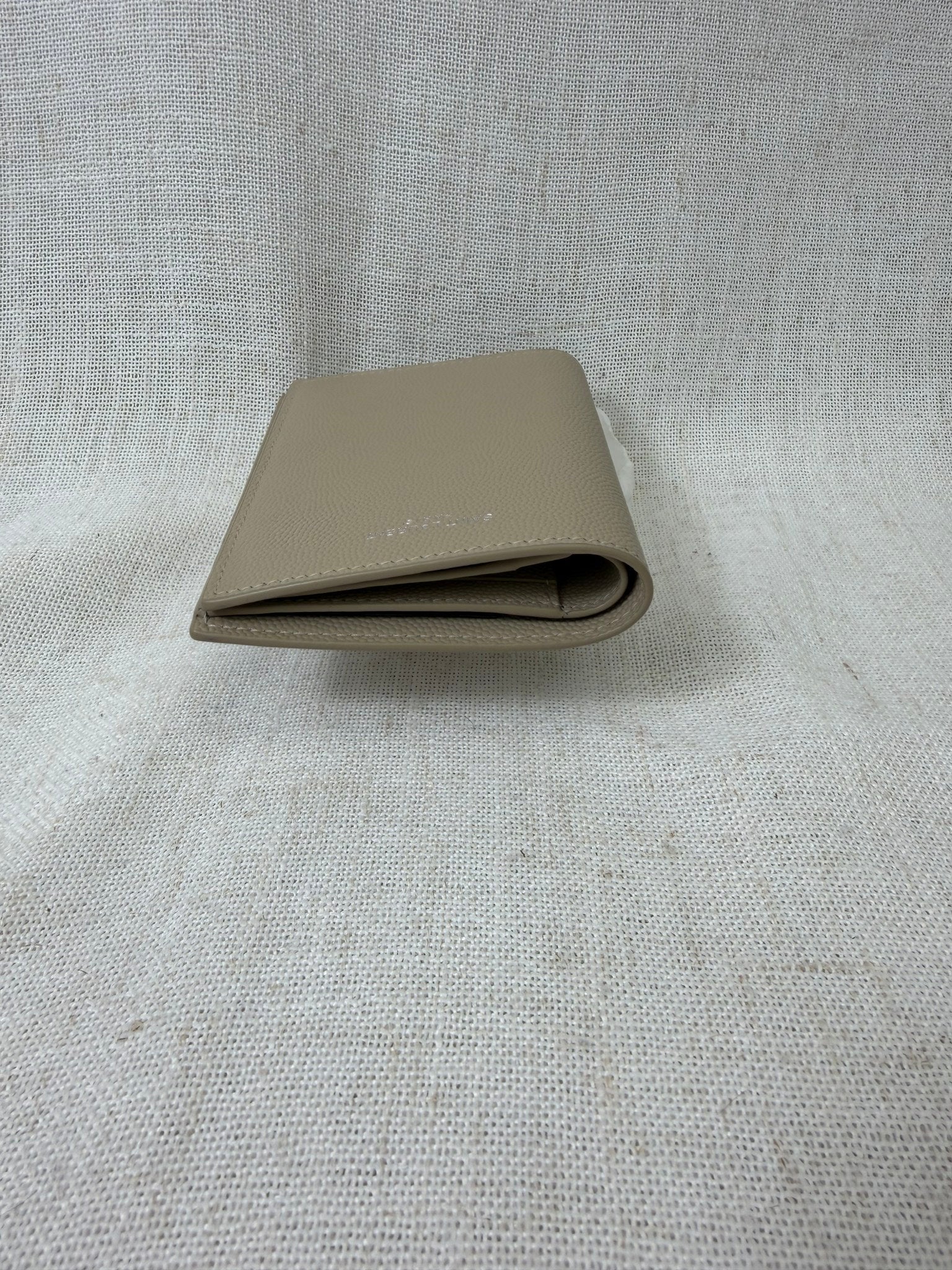 LIKE NEW - Saint Laurent Taupe Grained Leather Tiny Cassandre Wallet