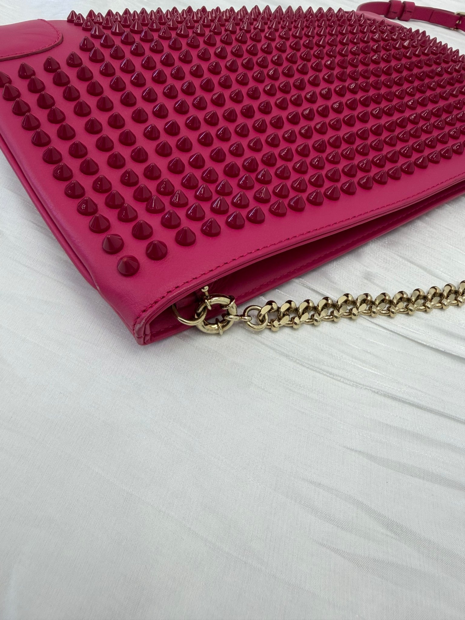 Christian Louboutin Pink Leather Spiked Loubiposh Clutch on a Chain