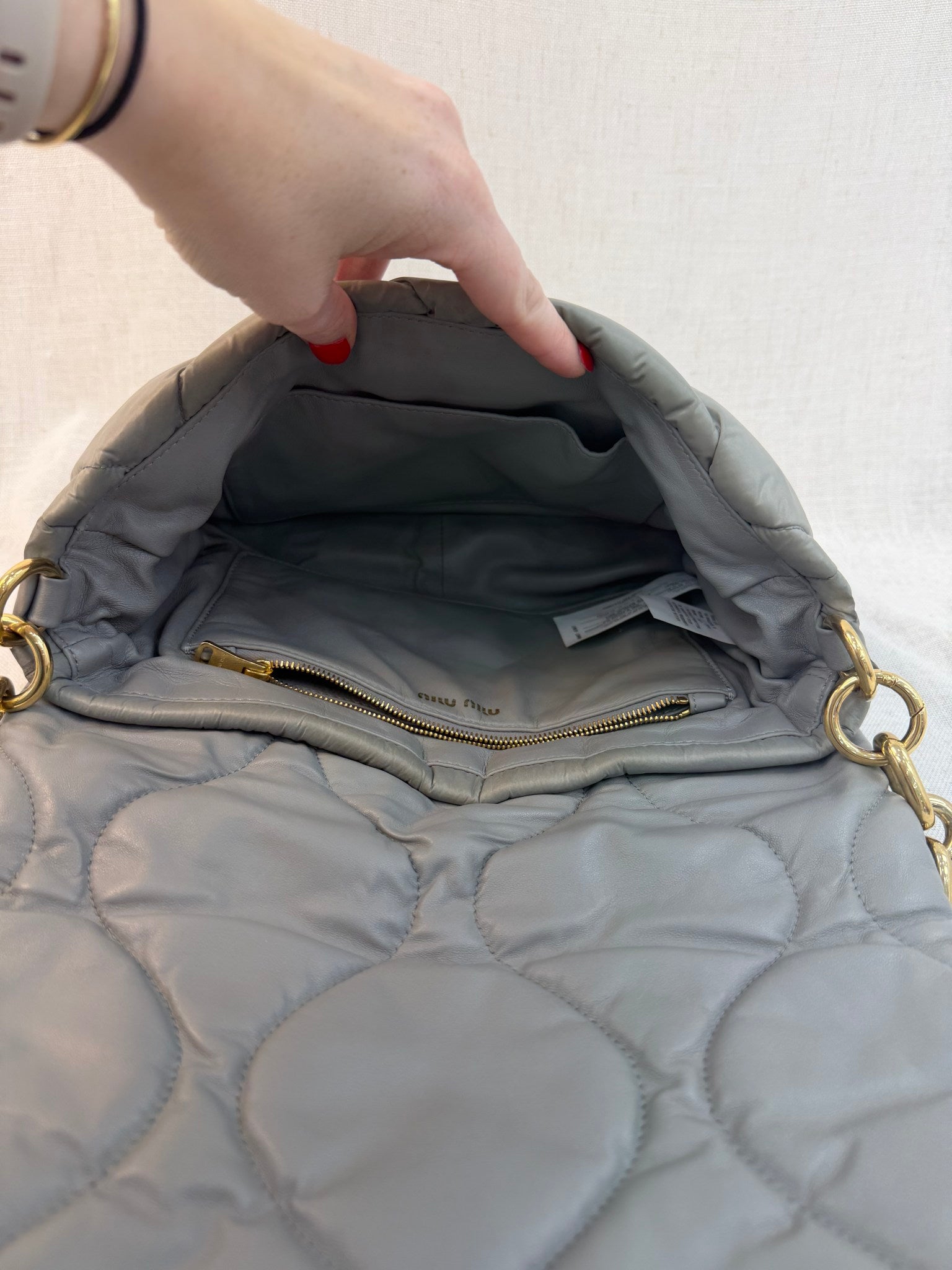 Miu Miu Gray Nylon Puffer Chain Shoulder Bag