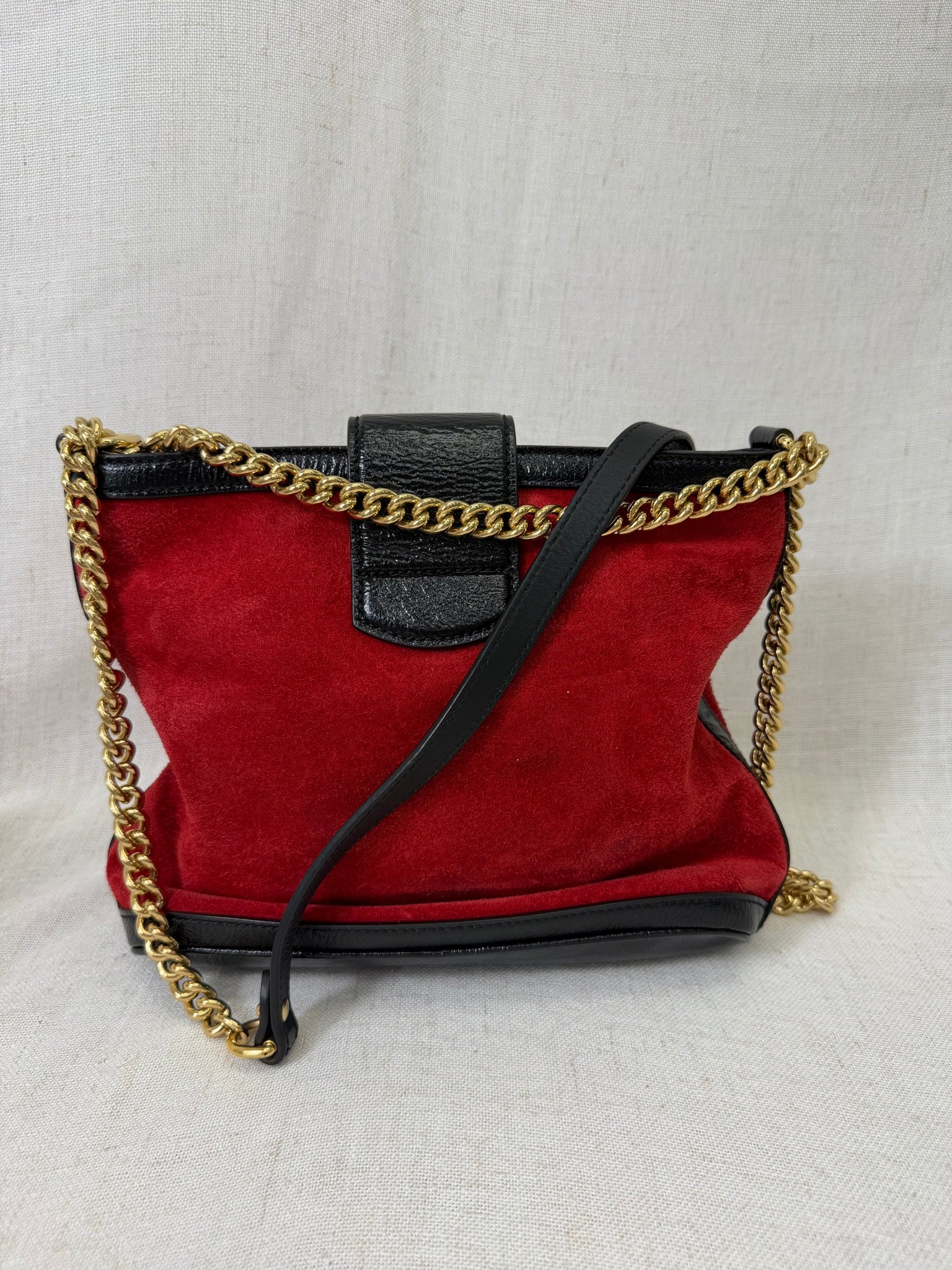 Gucci Red Suede Black Leather Medium Dionysus Bucket Bag
