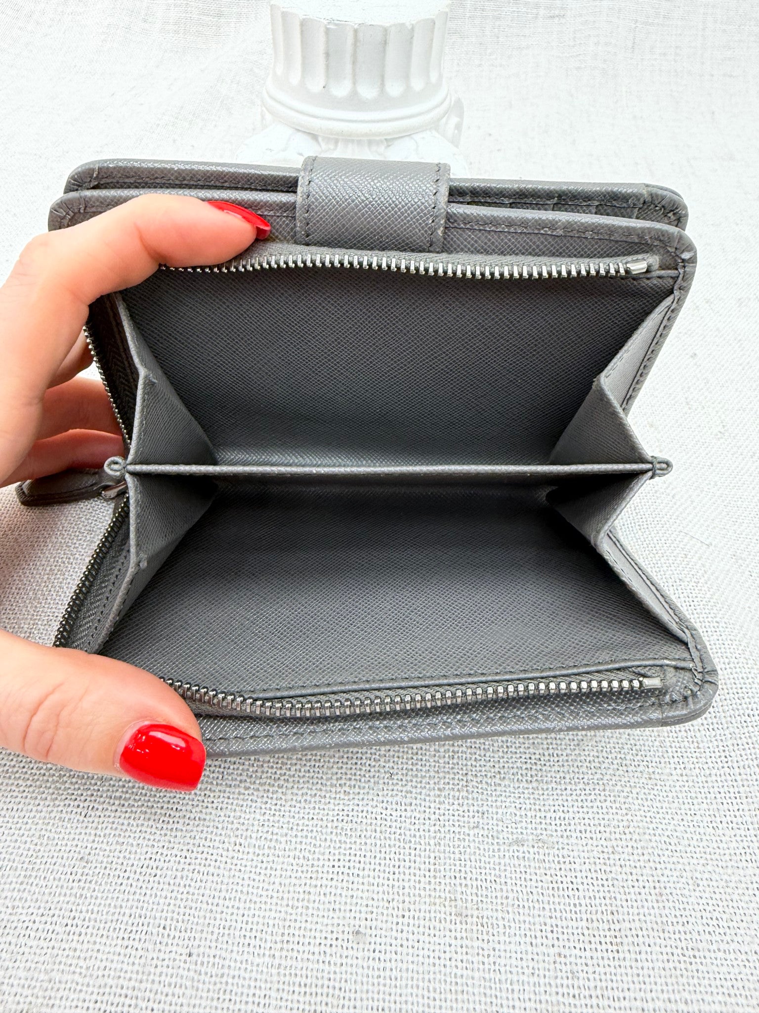 Prada Gray Saffiano Leather Compact Wallet