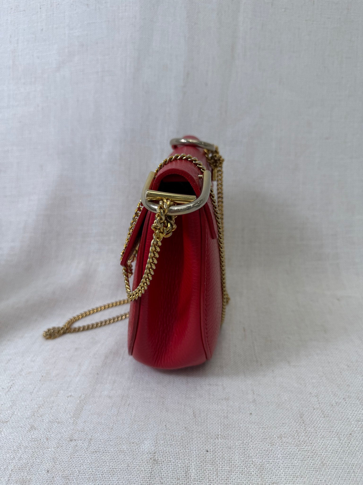 Chloe Red Grained Leather Drew Small Crossbody Bag