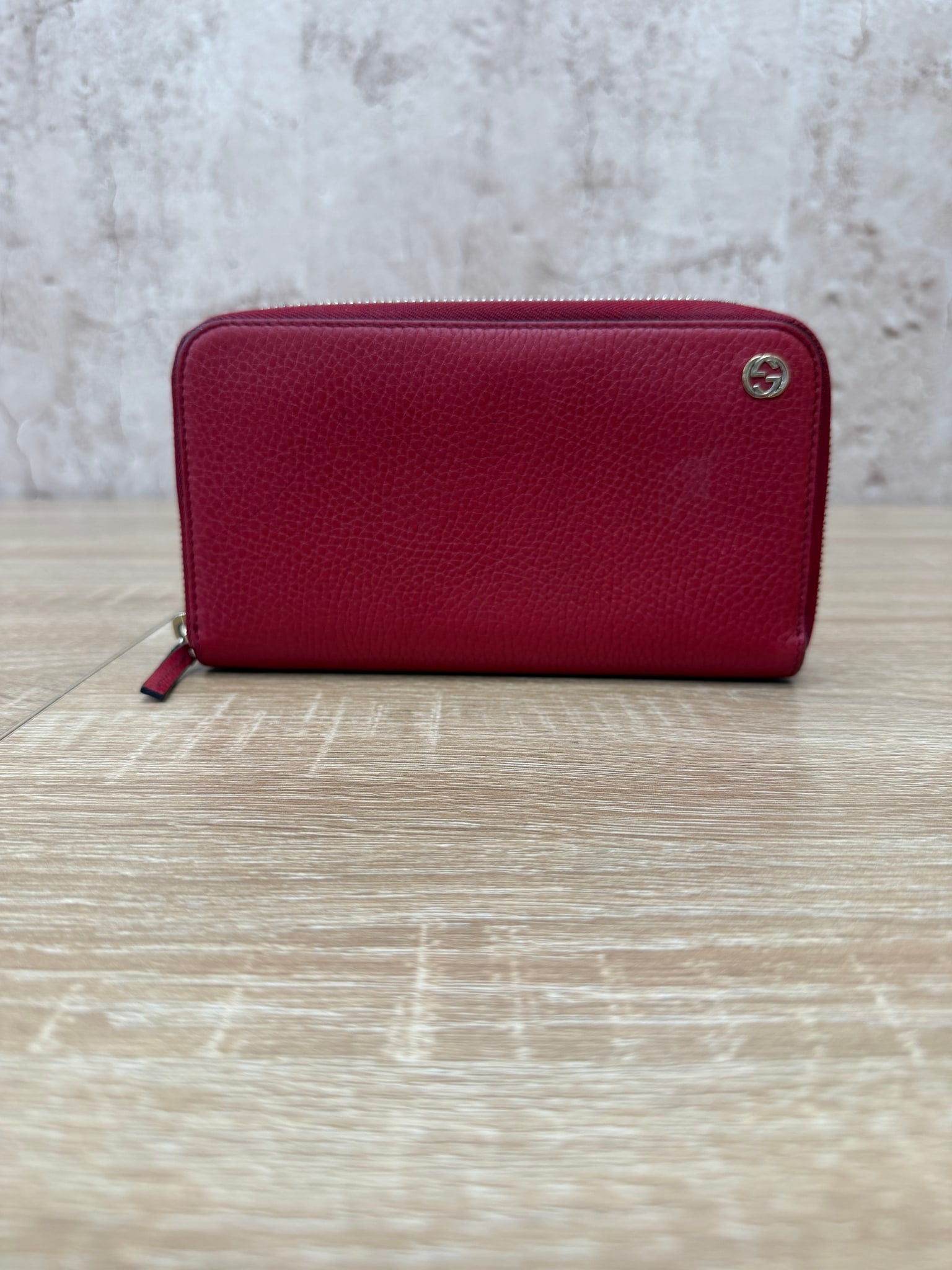 Gucci Red Leather Interlocking G Zippy Wallet