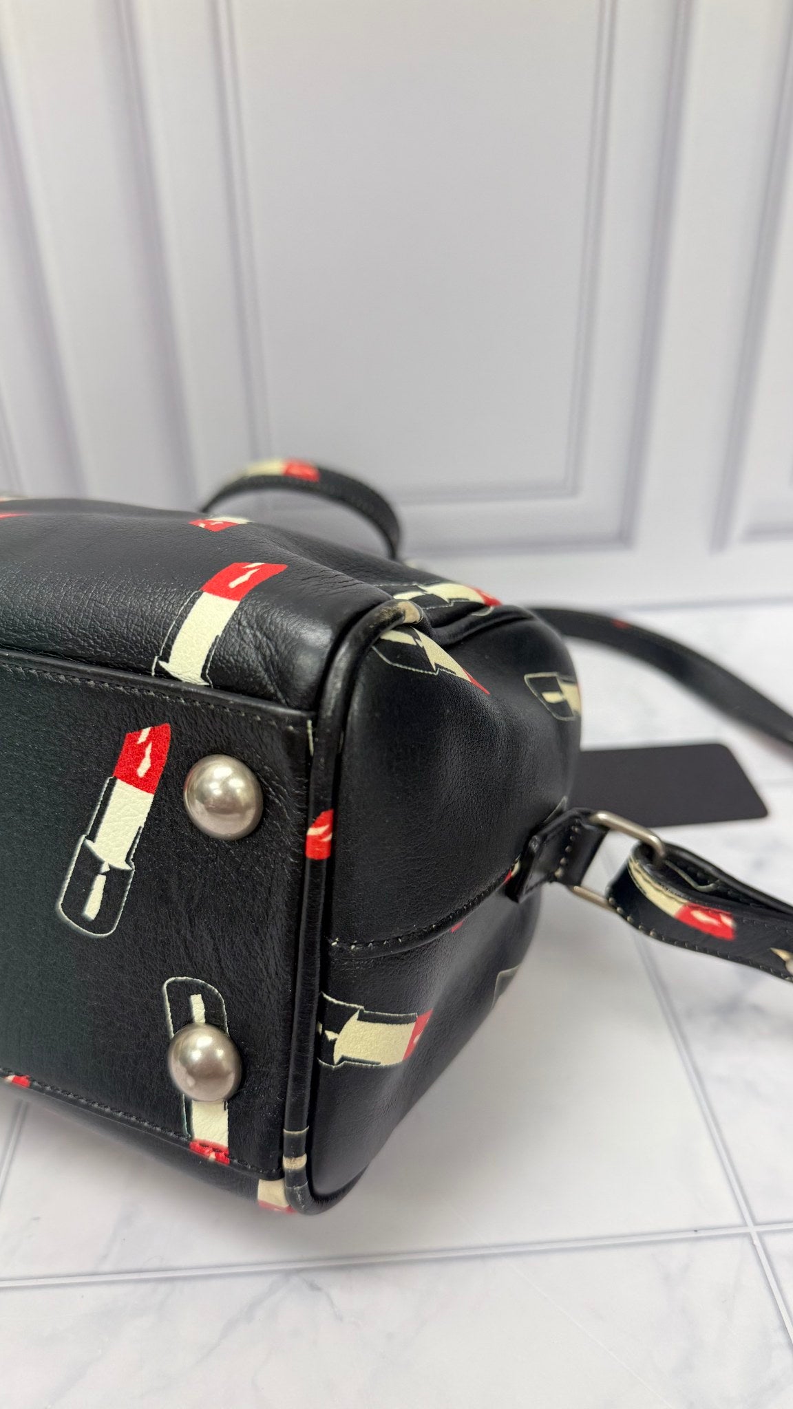 Saint Laurent YSL Black Leather Lipstick Baby Boston Bag