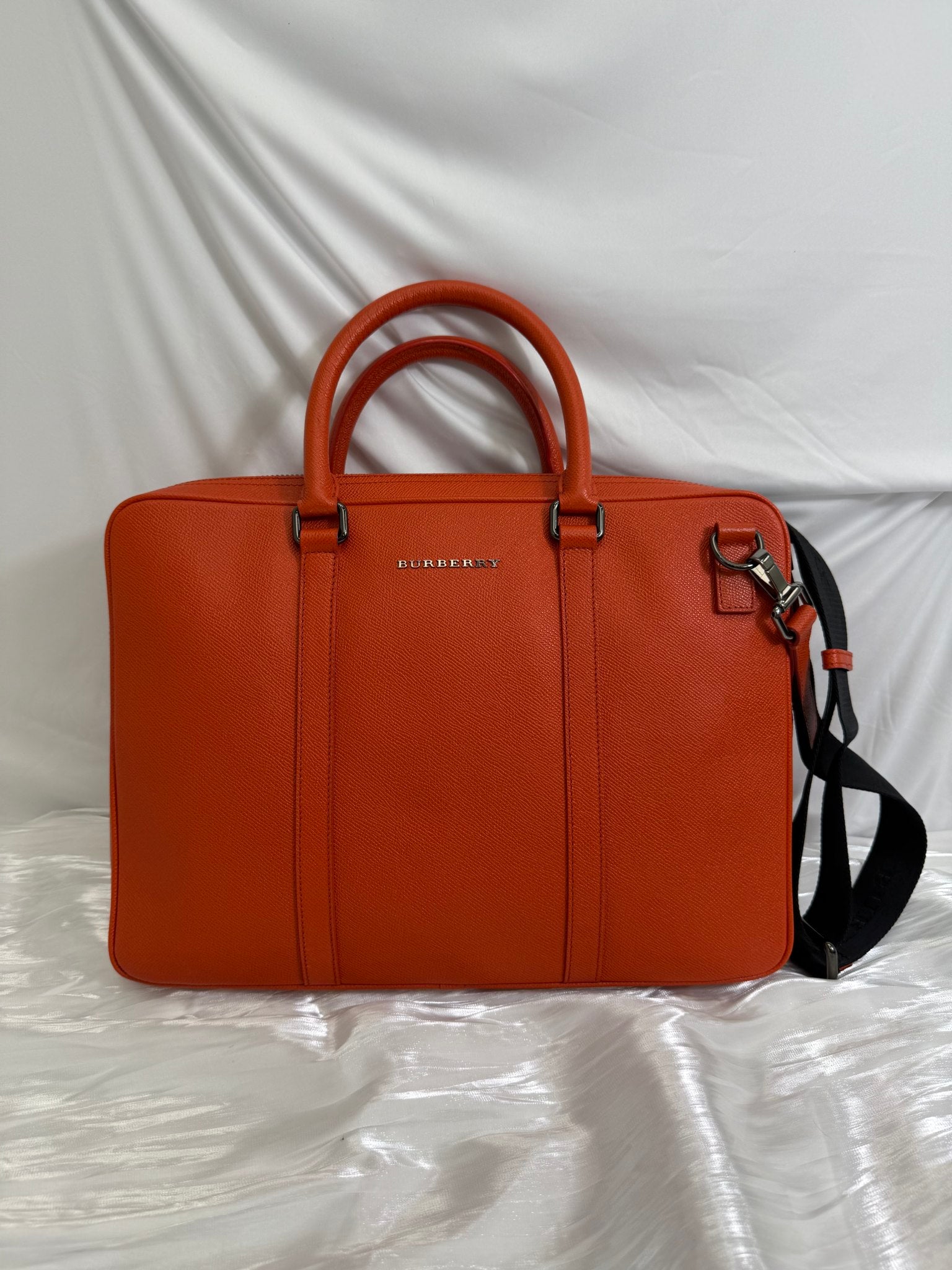 Burberry Orange Leather Newburg Briefcase