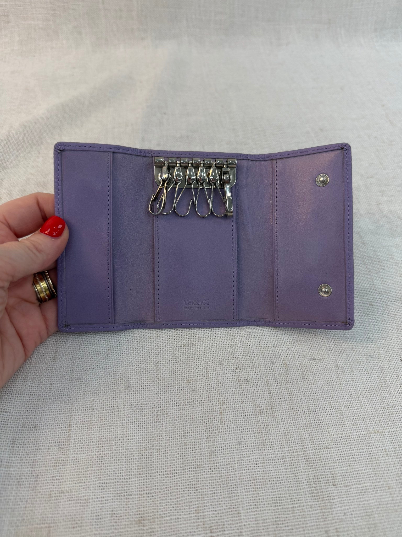 Versace Lavender Leather Medusa Head 6 Ring Key Holder