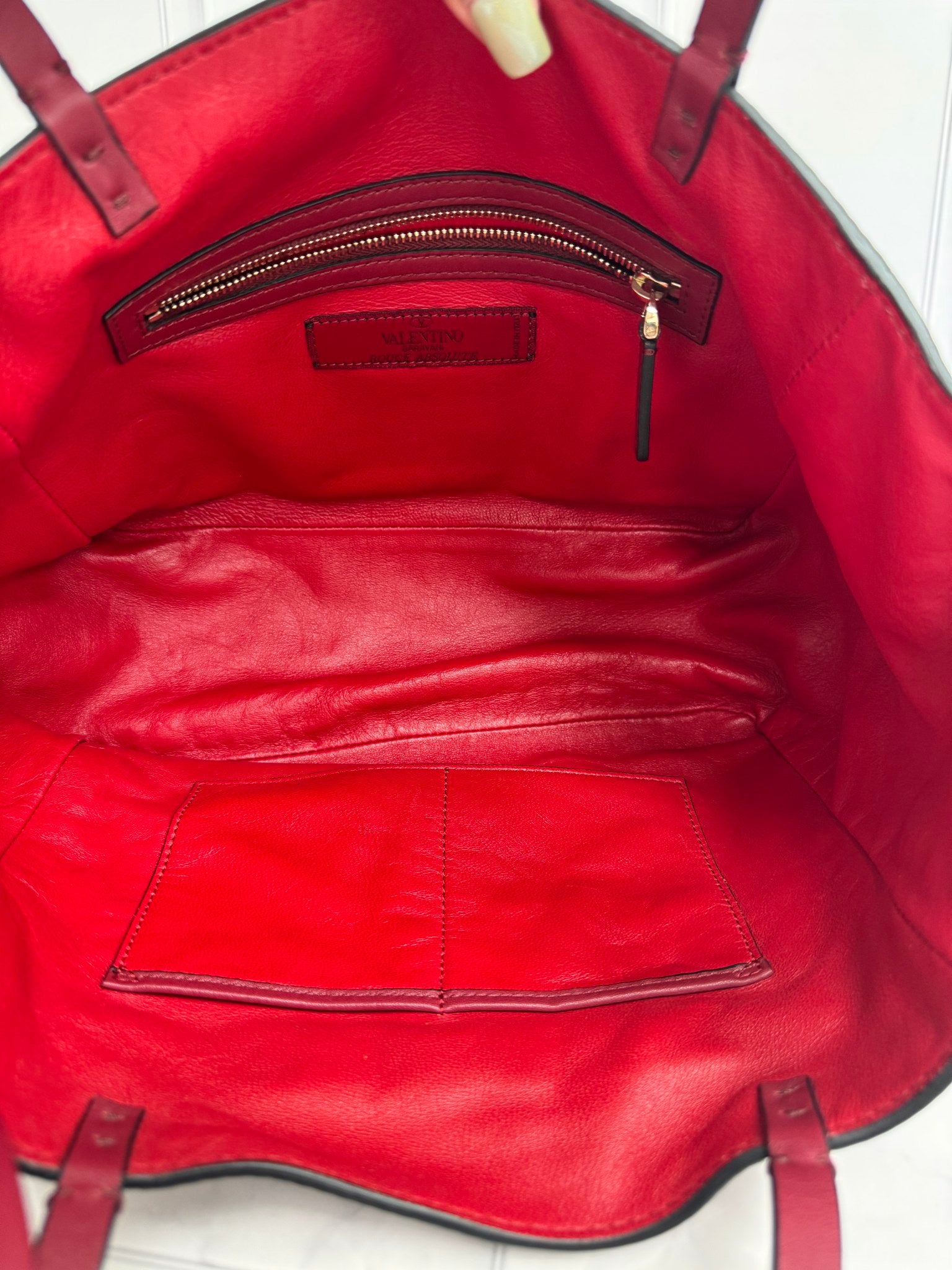 Valentino Burgundy Leather Rockstud Tote 2Way Bag