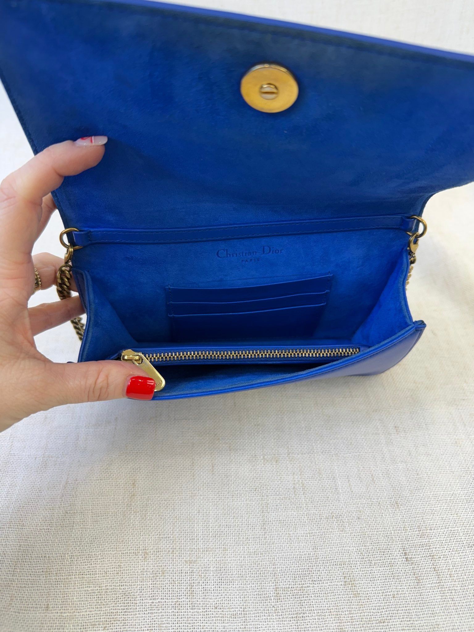 Christian Dior Blue Leather Diorama Wallet On Chain Bag