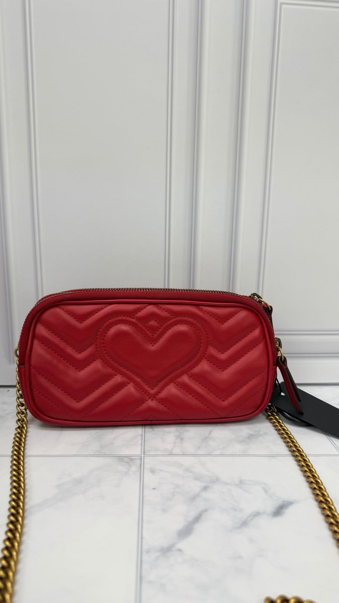 Gucci Red Leather GG Marmont Mini Camera Bag