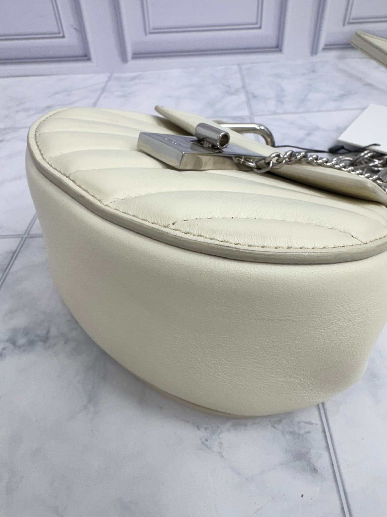 Chloe White Quilted Leather Mini Drew Bijou Crossbody Bag