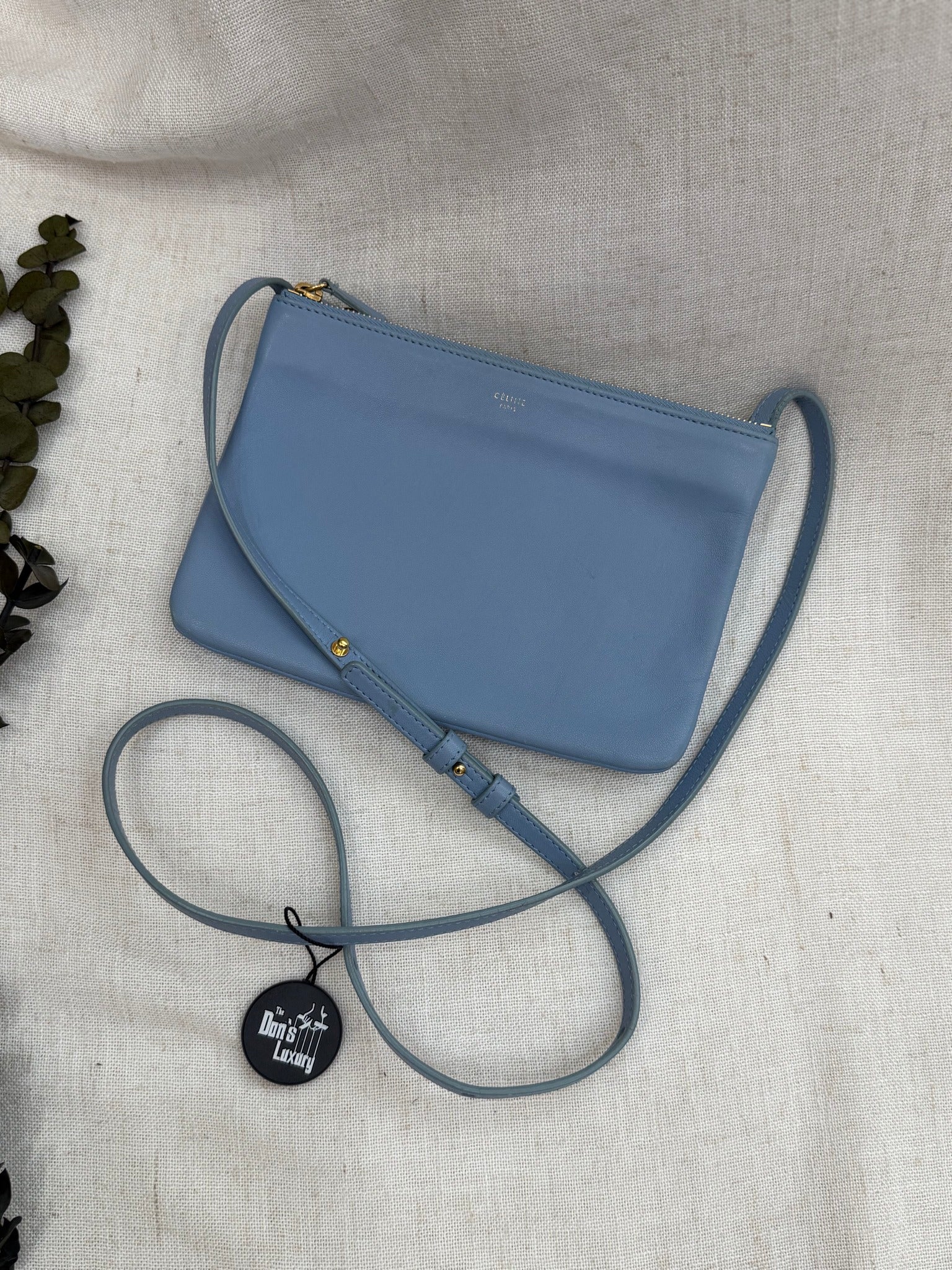 Celine Blue Leather Trio Zip Crossbody