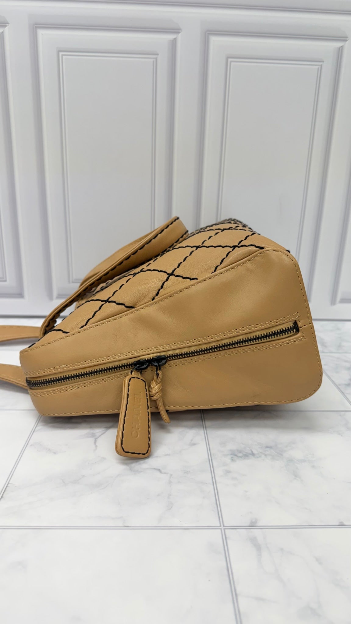 Chanel Beige Diamond Quilted Leather Surpique Medium Bowler Bag