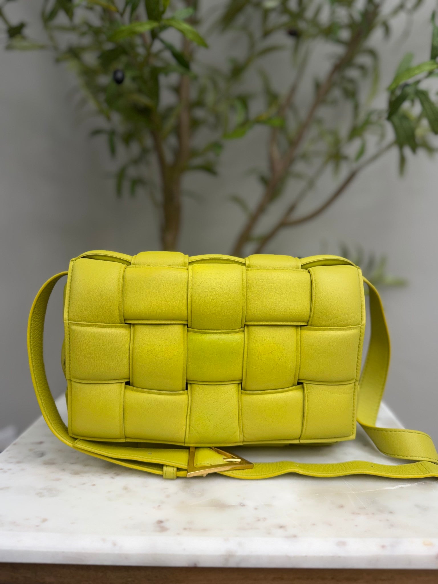 Bottega Veneta Lime Green Padded Leather Cassette Crossbody