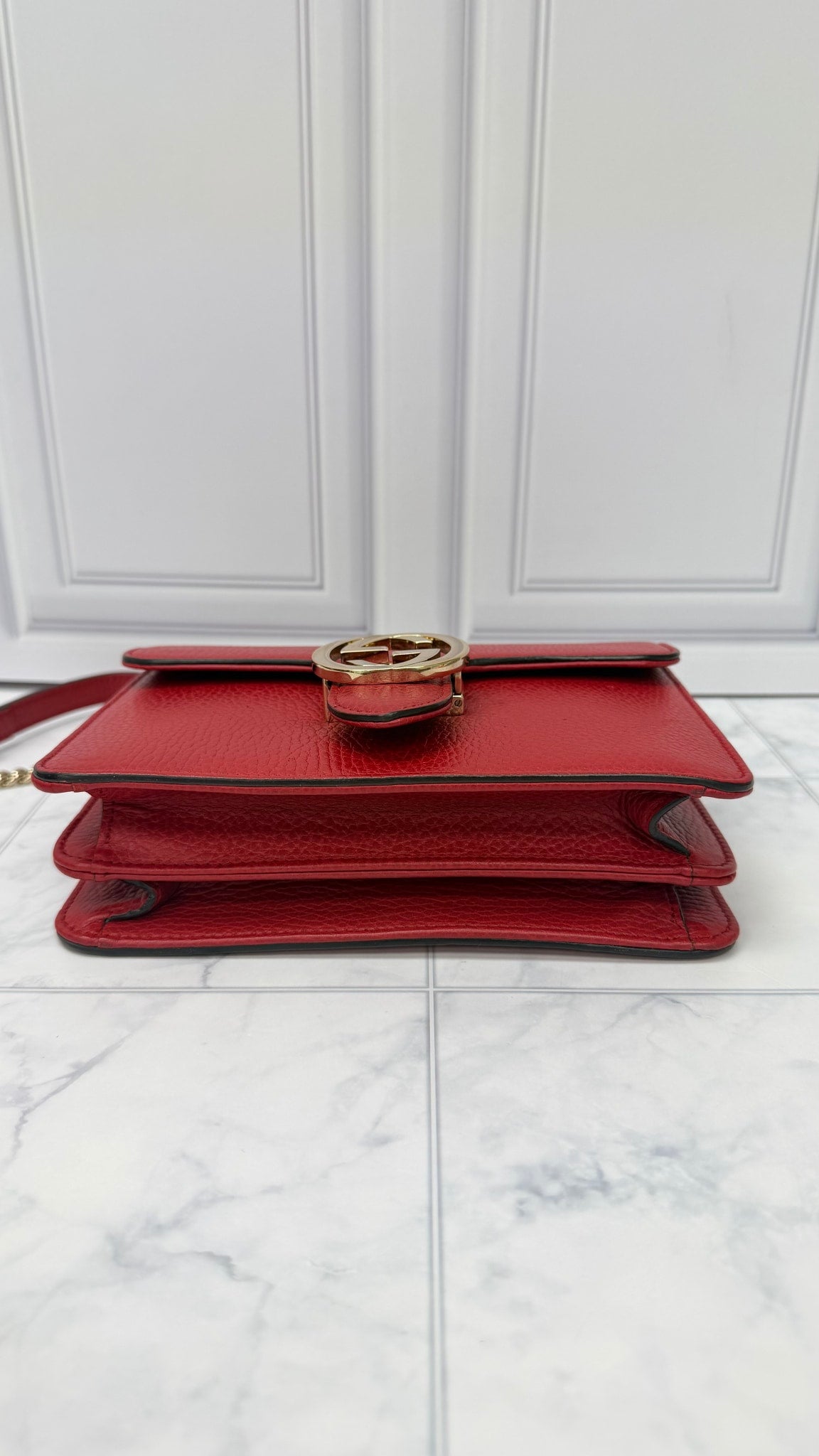 Gucci Red Grained Leather Interlocking G Small Shoulder Bag