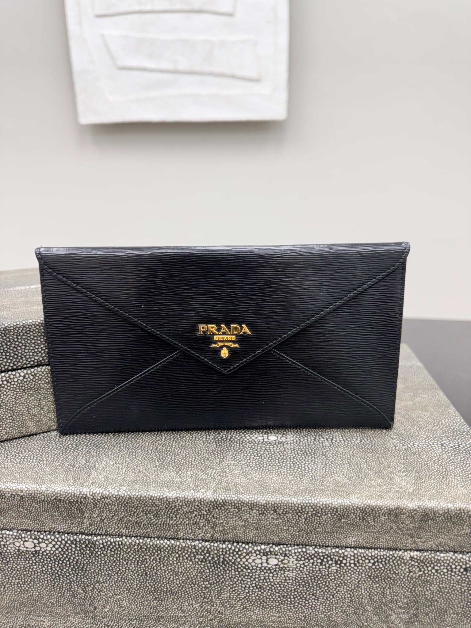 Prada Black Saffiano Leather Envelope Wallet