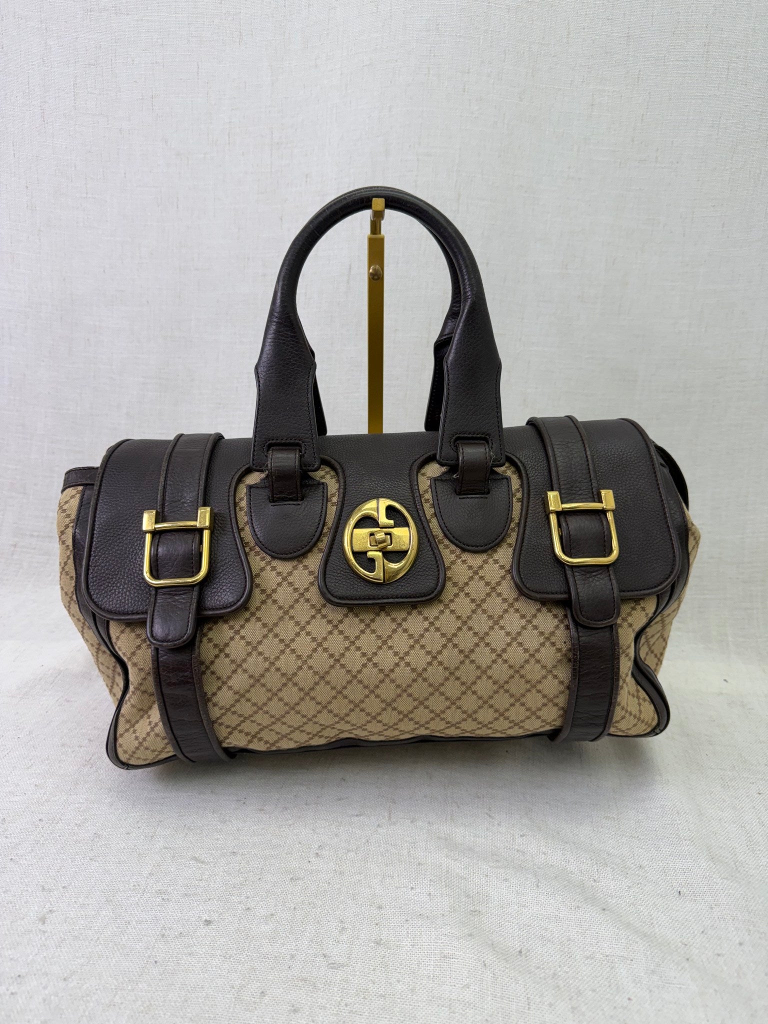 Gucci Brown Diamante Canvas & Leather 1973 Boston Bag