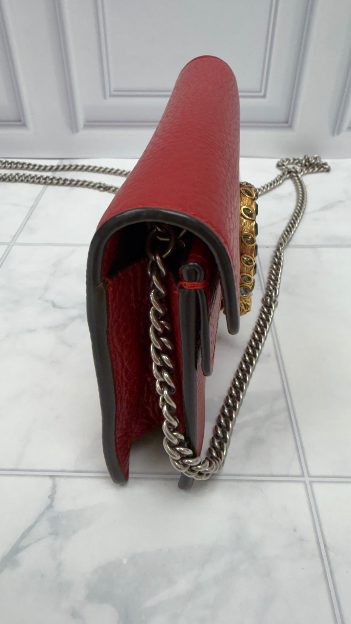 Gucci Red Leather Super Mini Dionysus Chain Bag