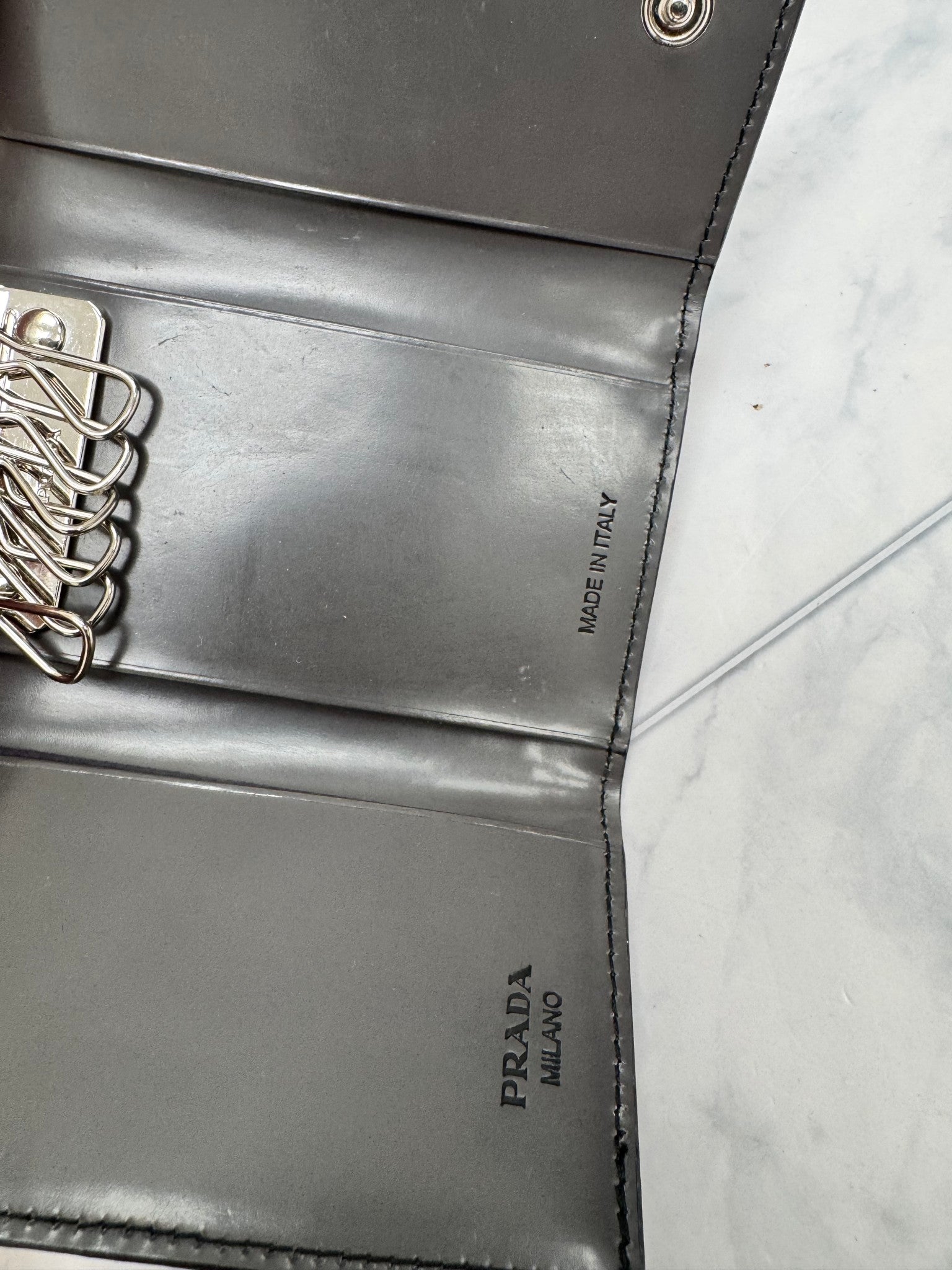 Prada Black And Grey Leather 6 Key Holder