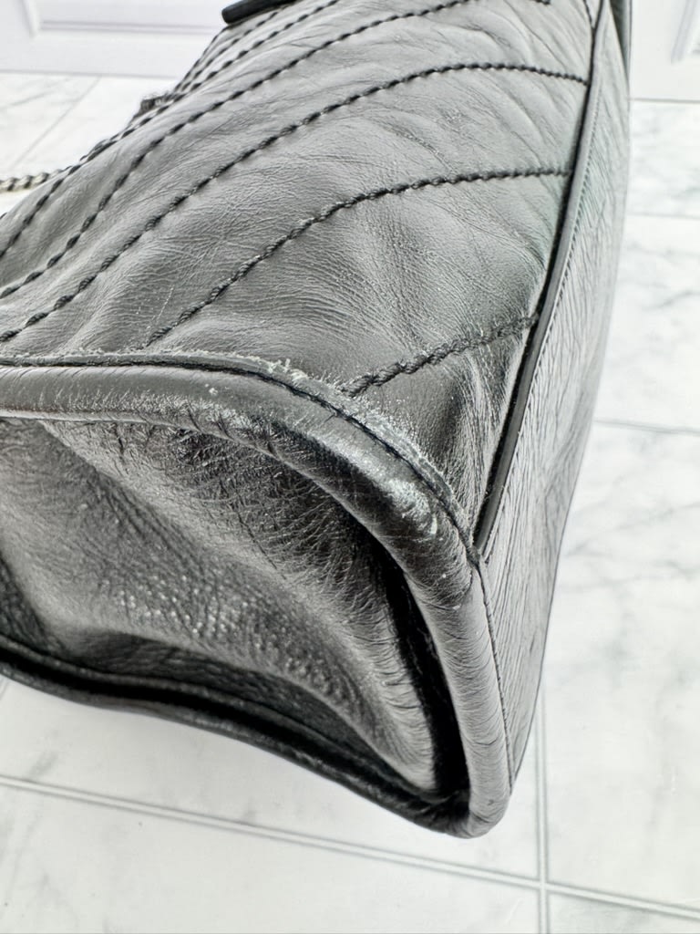 Saint Laurent YSL Black Chevron Quilted Leather Shoulder Bag
