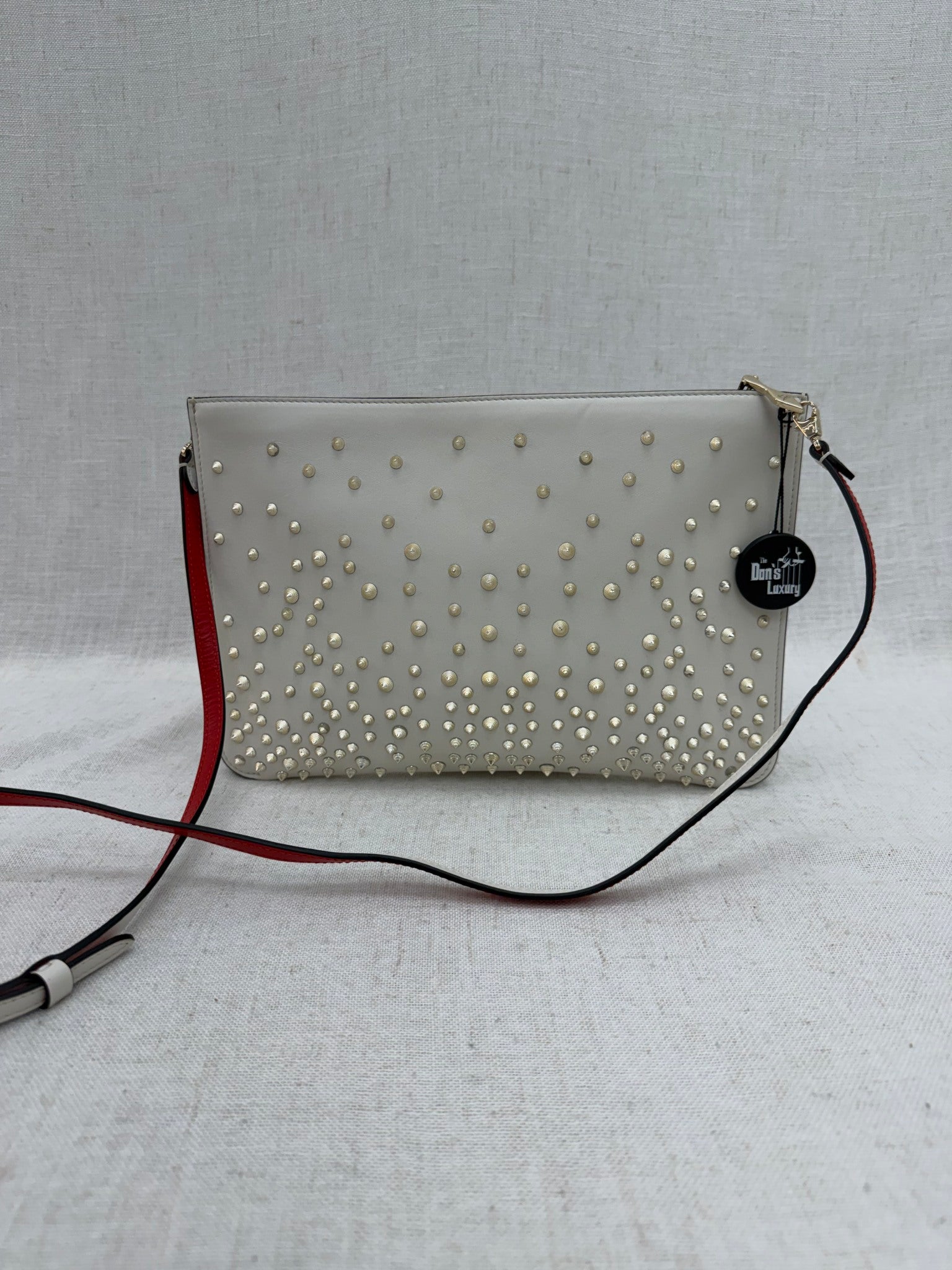 Christian Louboutin White Leather Studded Crossbody
