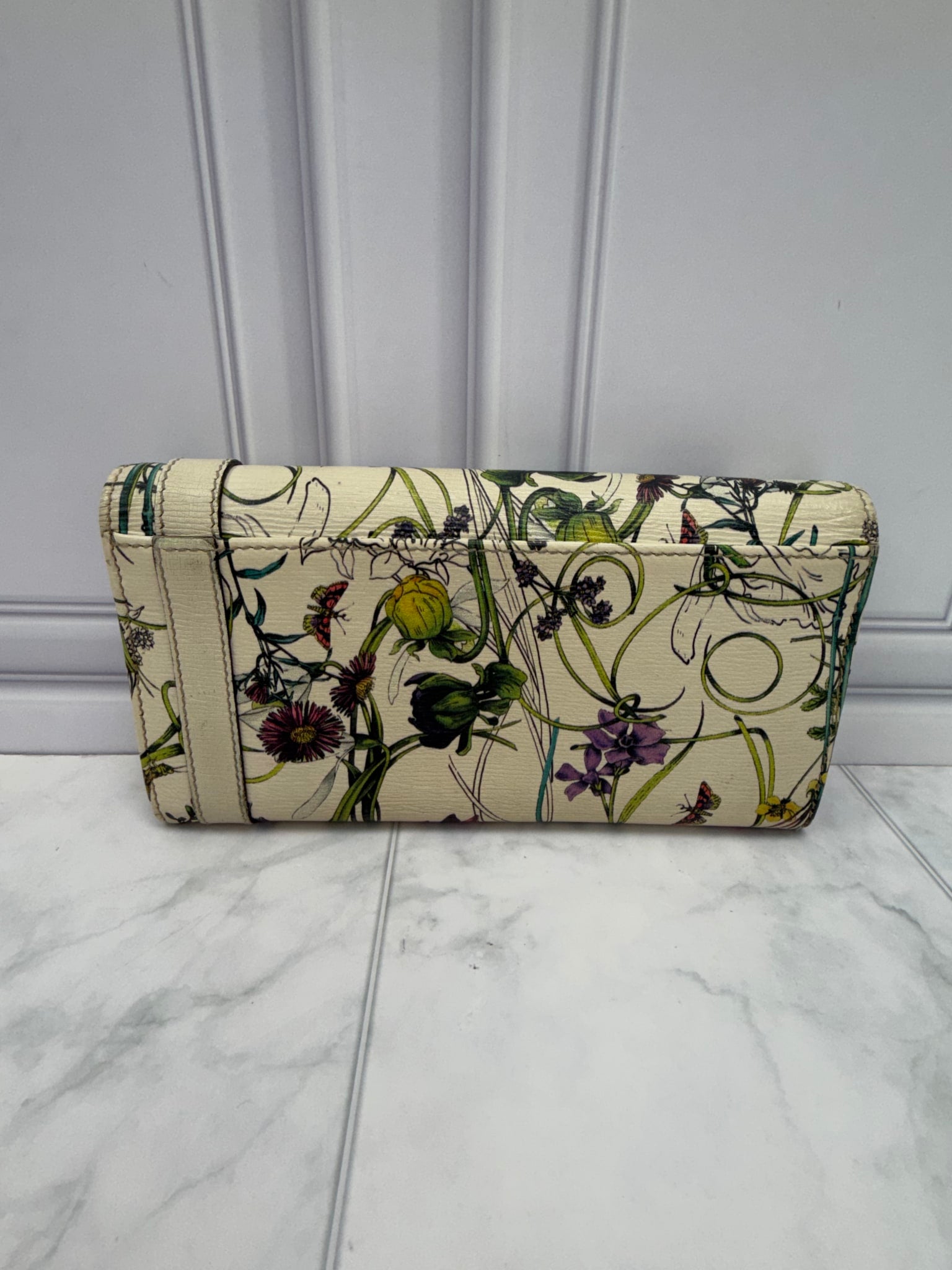 Gucci Ivory Floral Leather Dome 2Way Bag & Wallet
