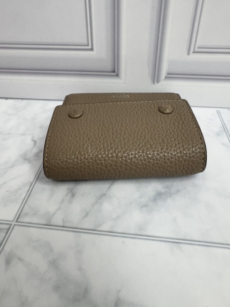 Celine Taupe And Red Pebbled Leather Compact Wallet