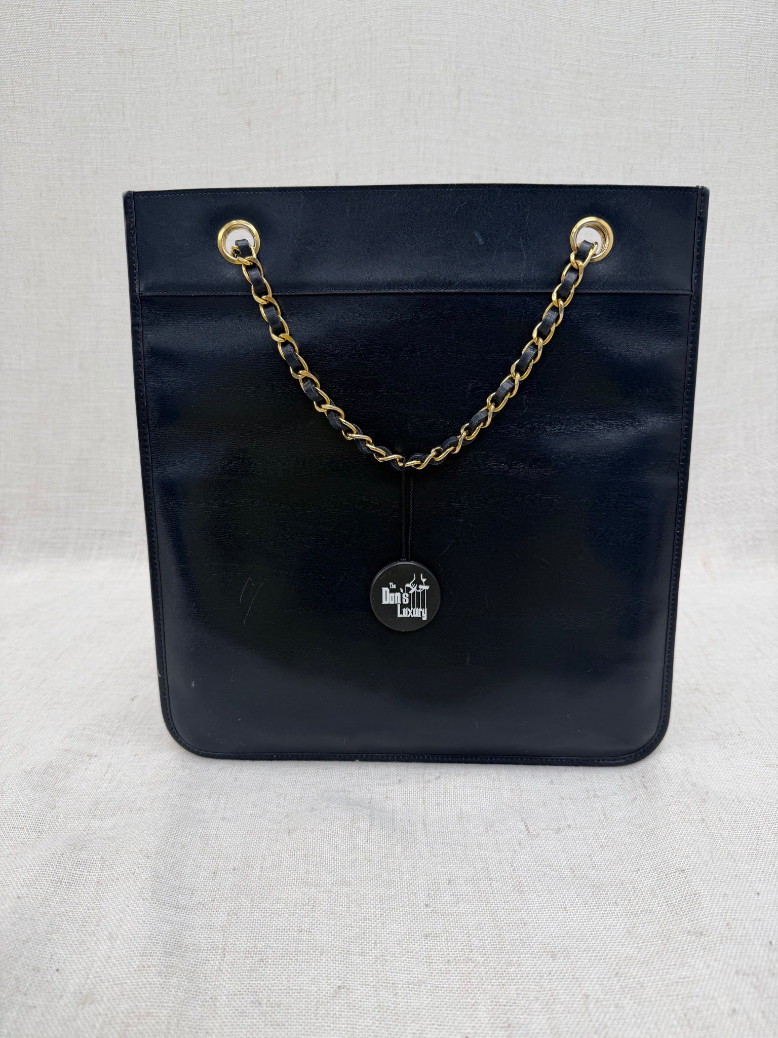 Chanel Vintage Black Leather CC Chain Tote