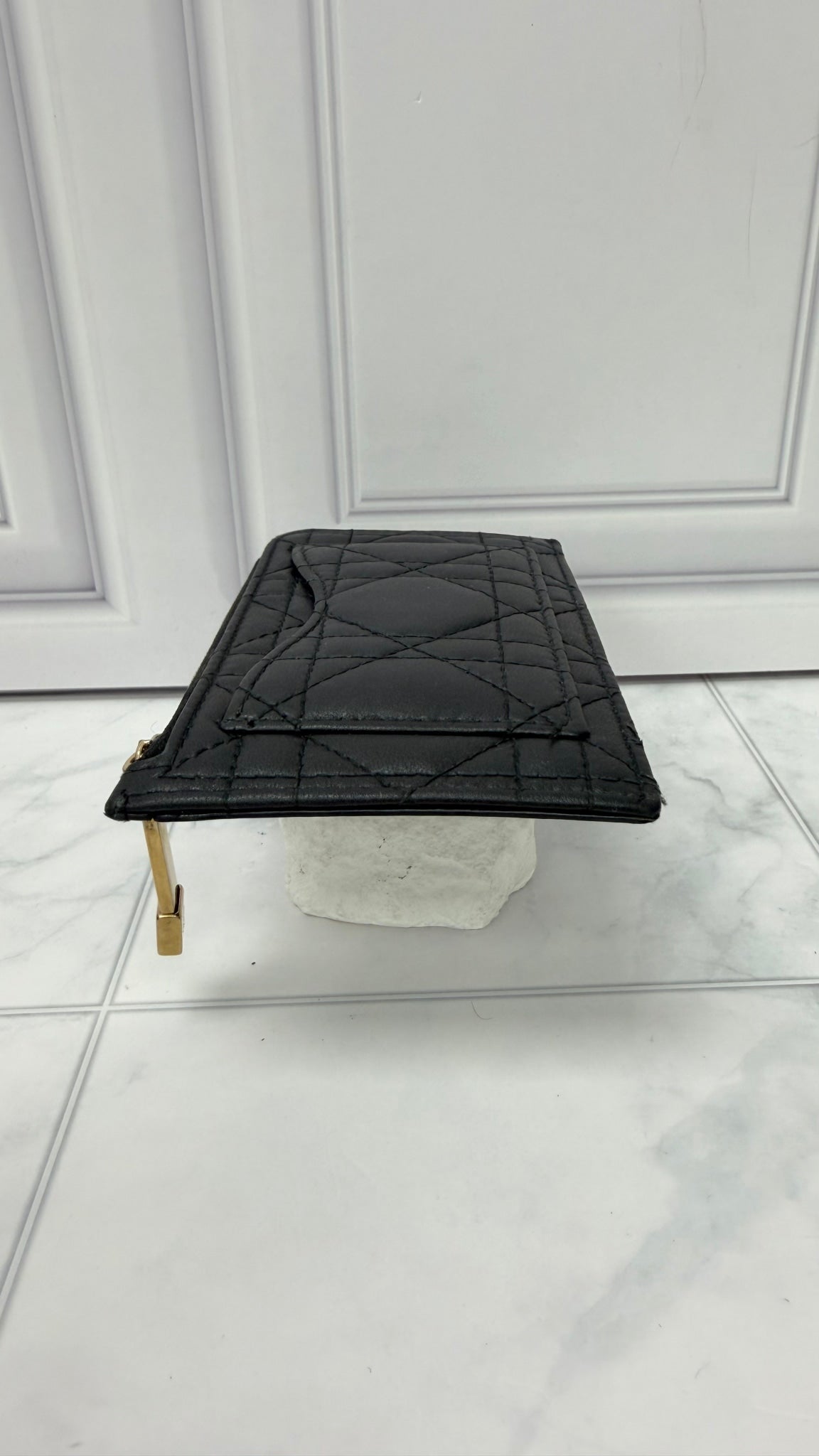 Christian Dior Black Leather Lady Dior Cosmos Zippy Card Case