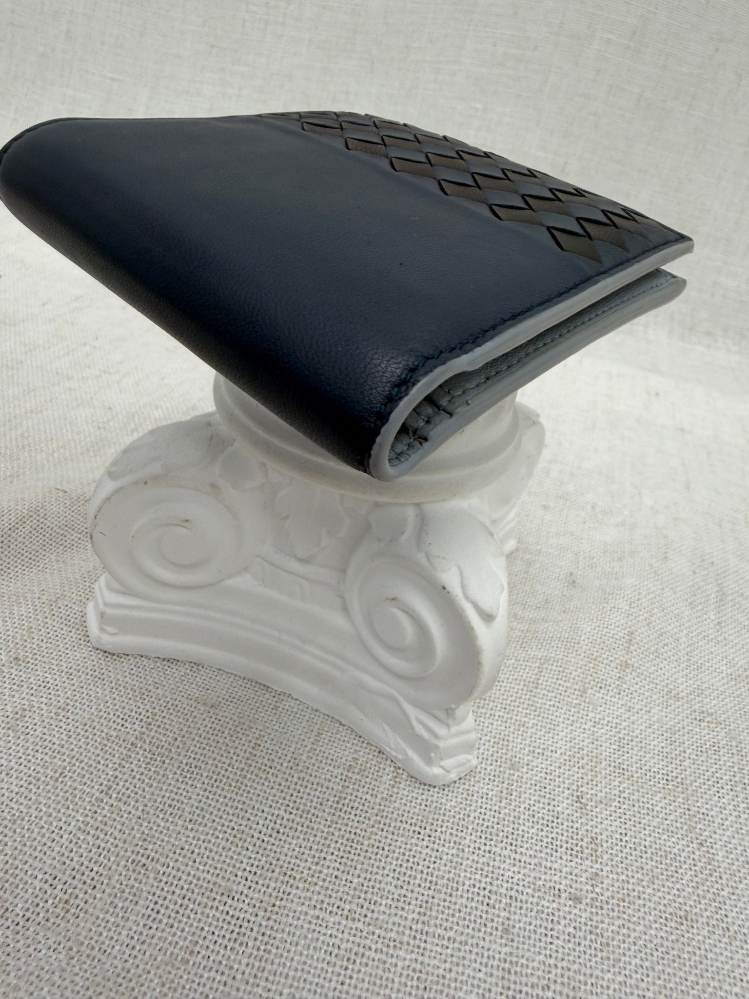 Bottega Veneta Blue & Black Intracciato Leather Bifold