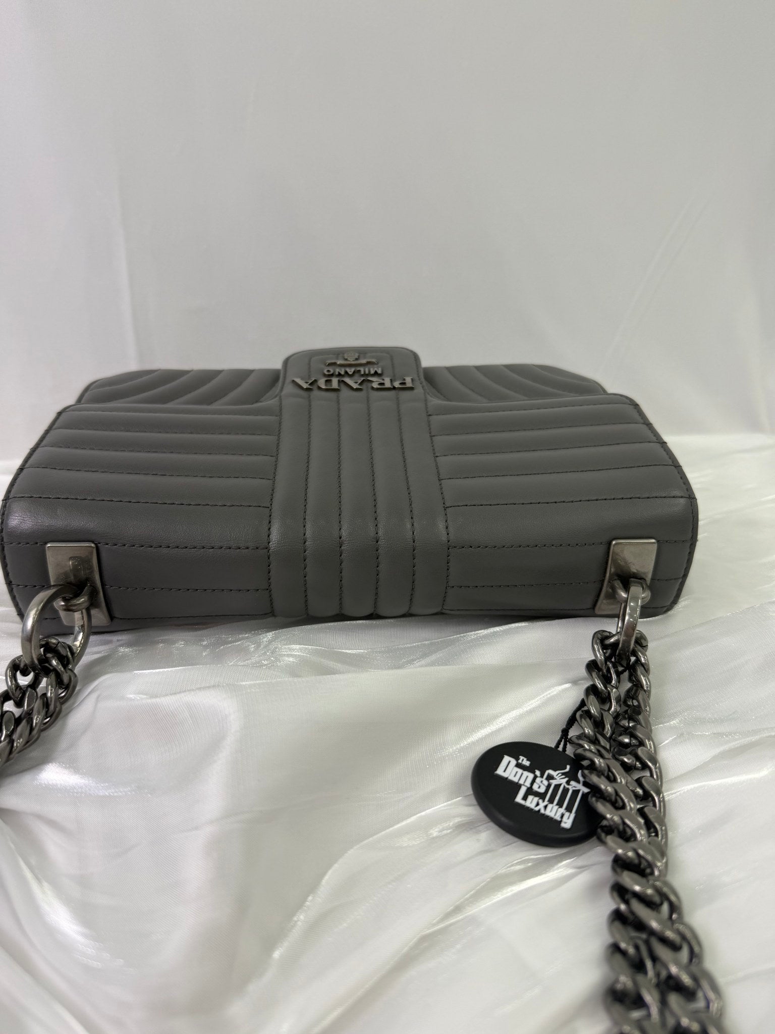 Prada Gray Leather Diagramme Shoulder Bag