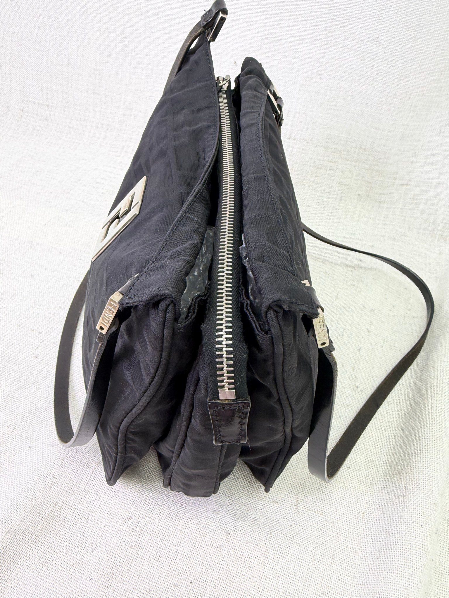 Fendi Vintage Black Zucca Canvas Shoulder Bag