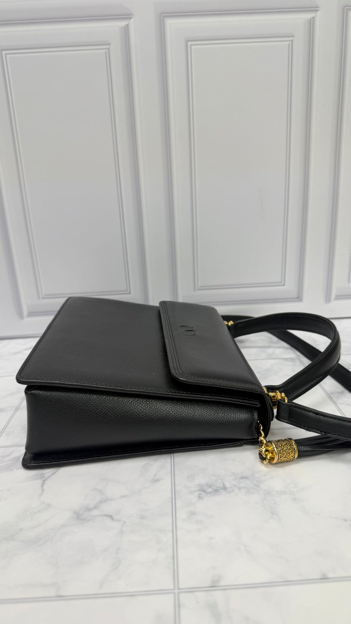 Valentino Black Grained Leather Top Handle Crossbody Bag
