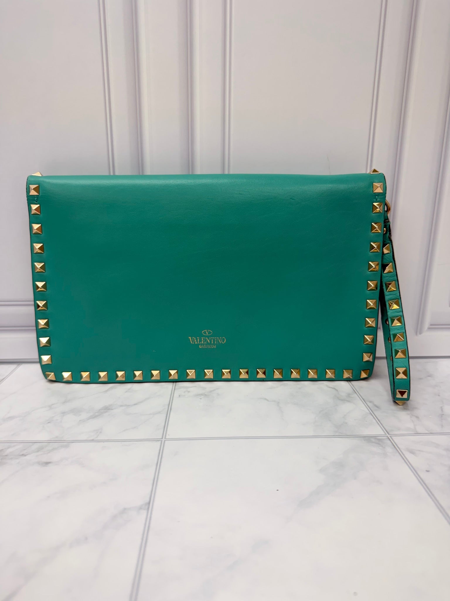 Valentino Teal Leather Rockstud Clutch