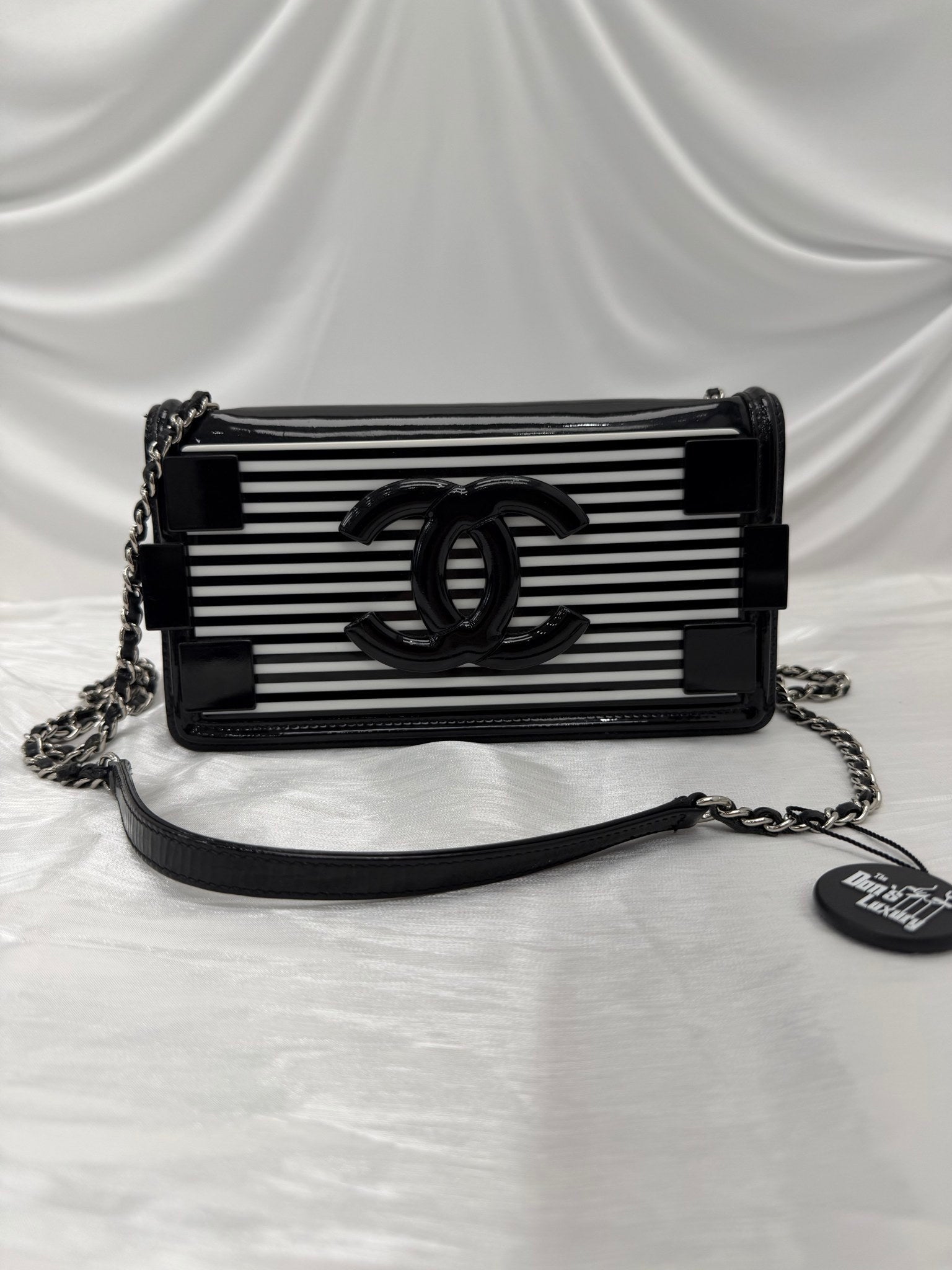 Chanel Black & White Plexiglass & Patent Leather Brick Boy Bag