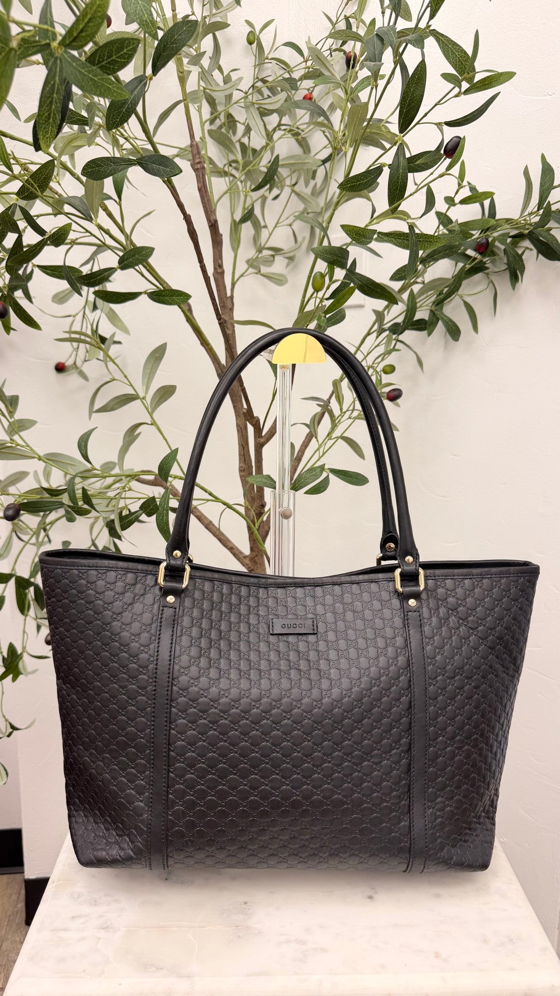 Gucci Black Micro Guccissima Leather Tote Bag