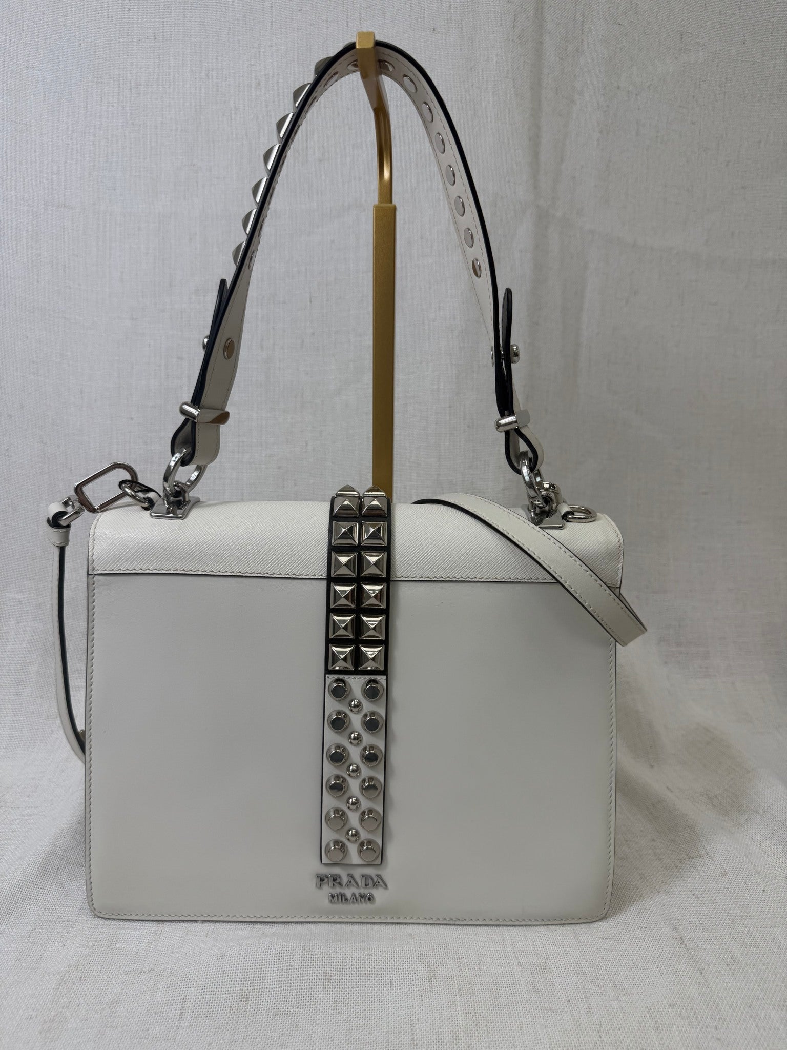 White Leather Prada Electa Handbag