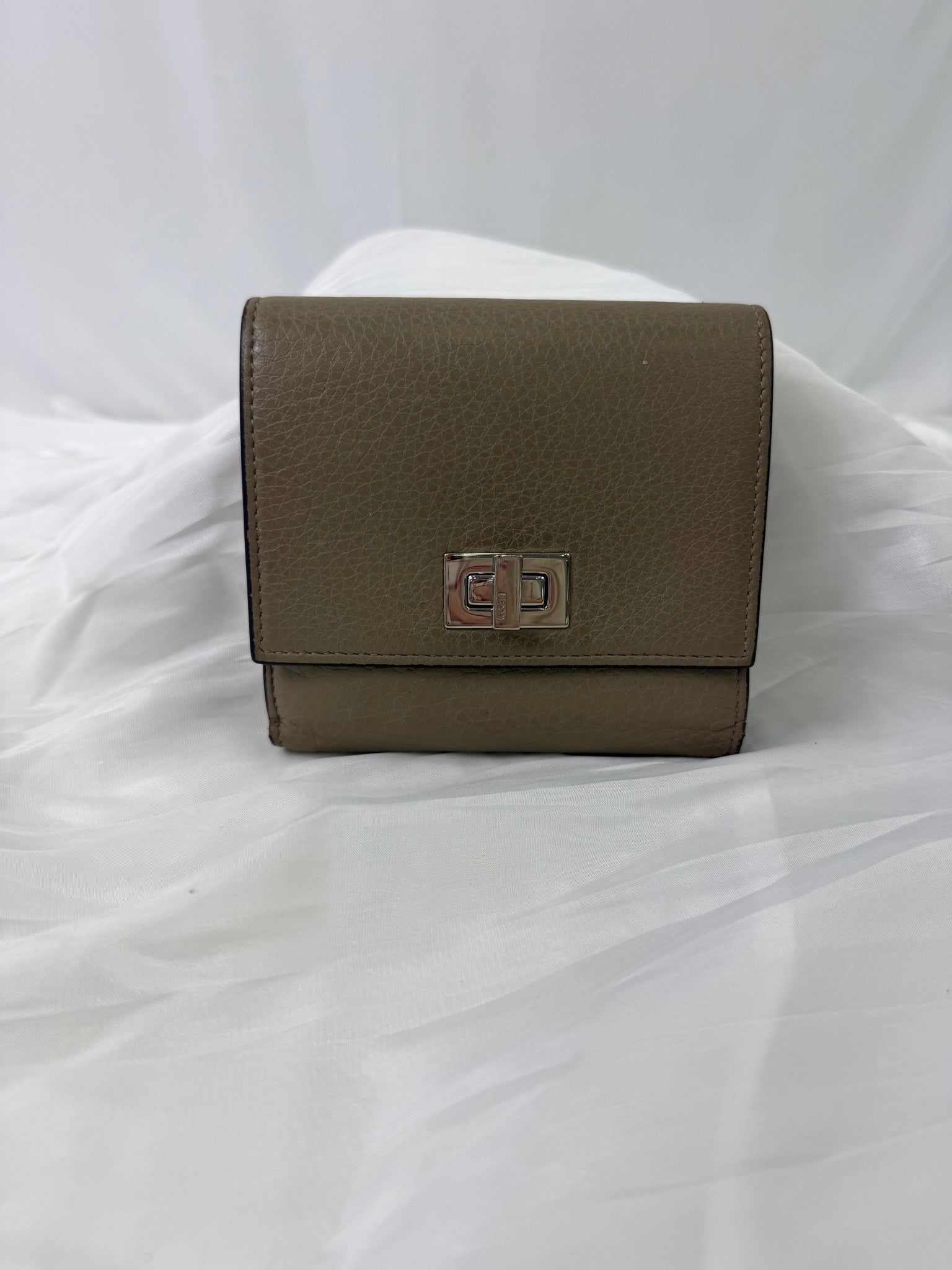 Fendi Beige Leather Peekaboo Trifold Wallet