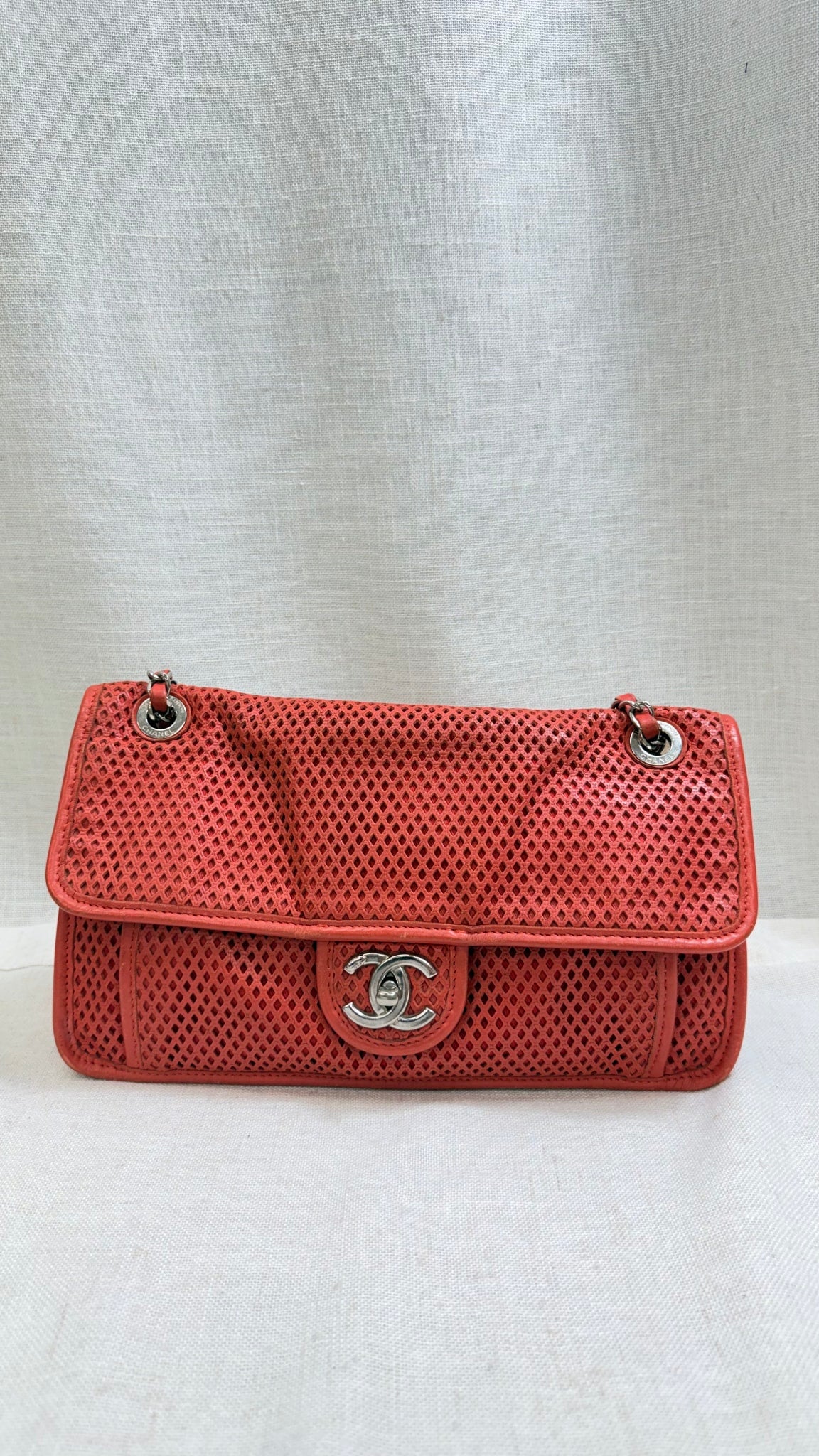Chanel Orange Perforated Leather Up In The Air Flap Bag