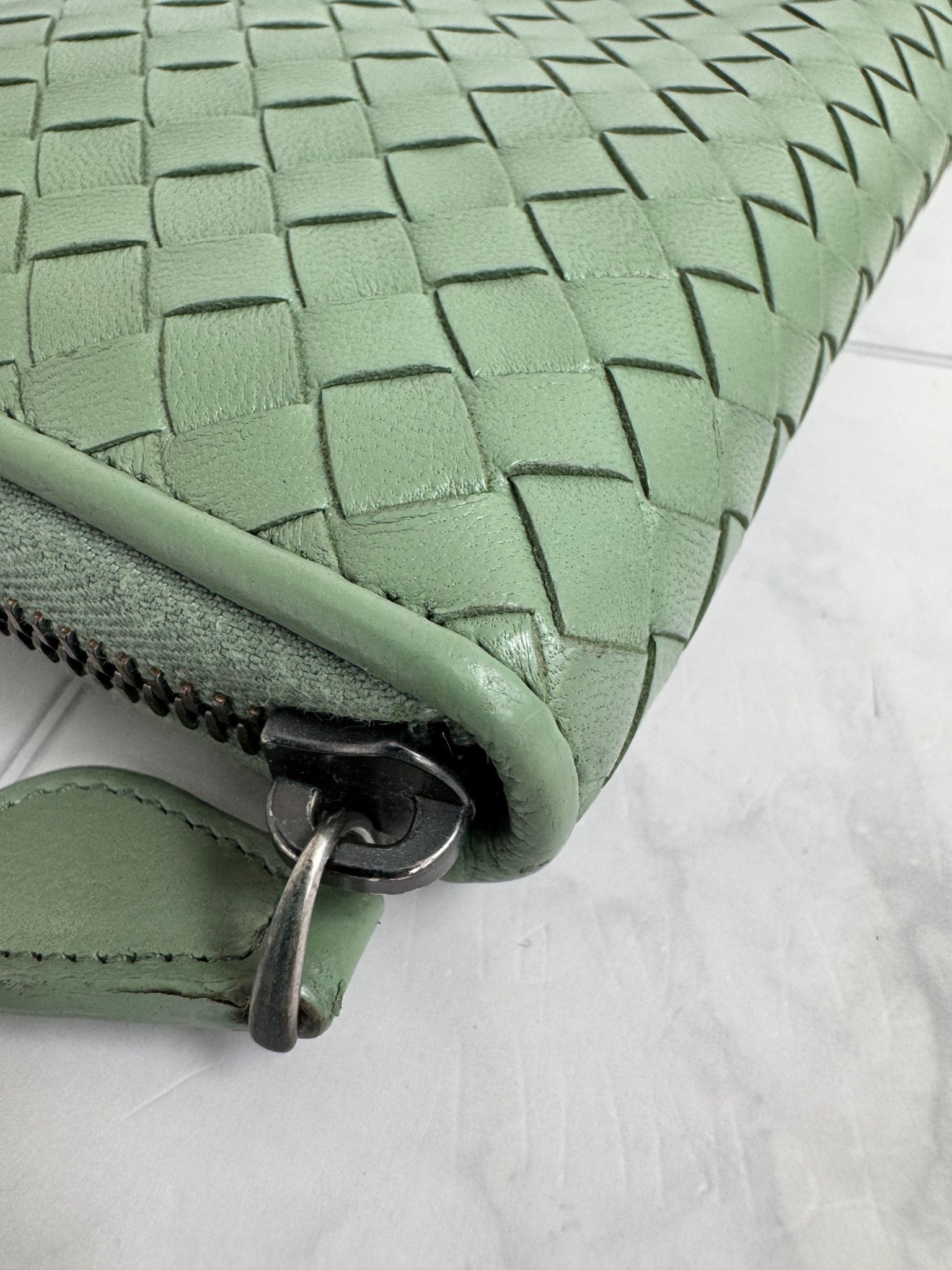 Bottega Veneta Mint Green Intrecciato Leather Long Zippy Wallet