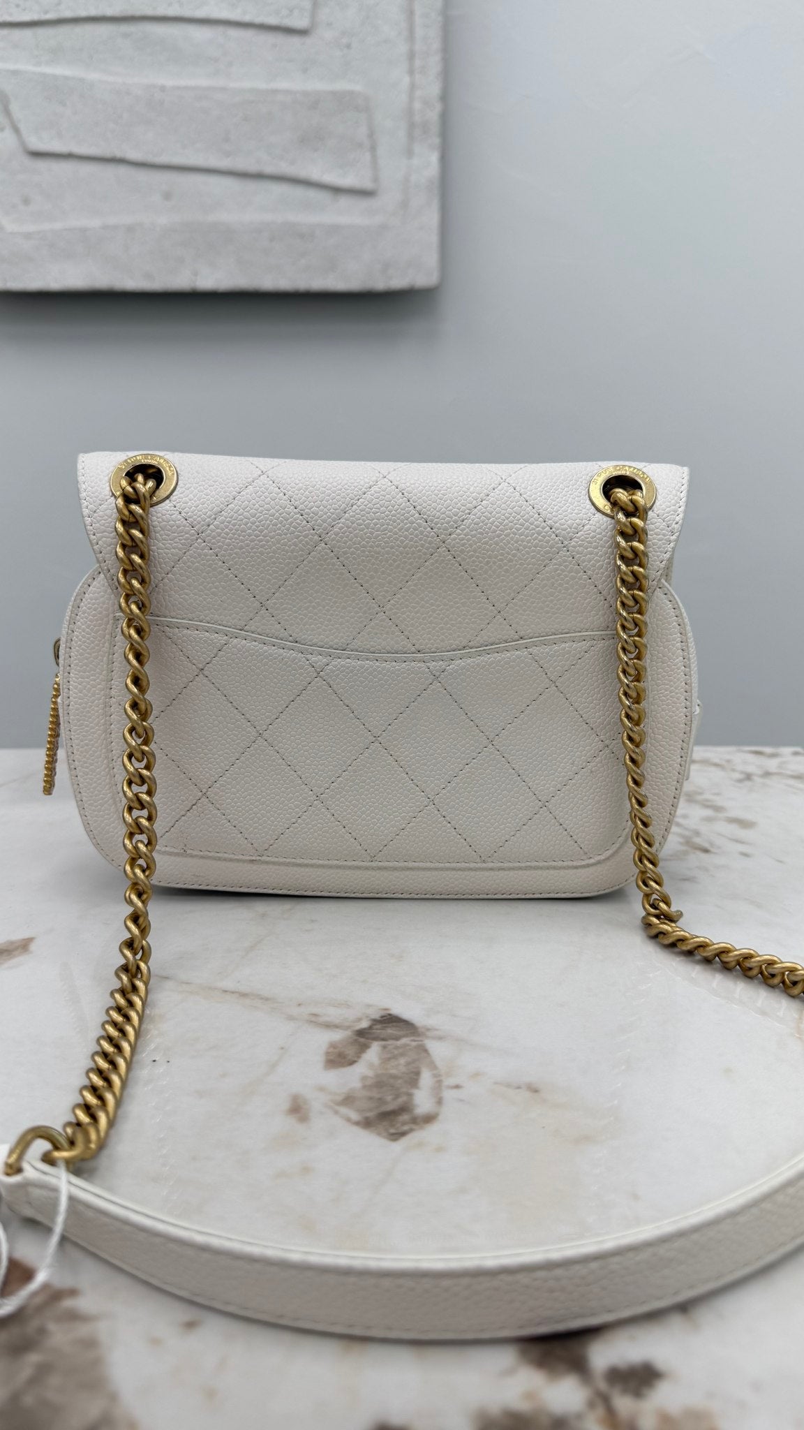 Chanel White Quilted Caviar Leather Small Camera Flap Bag