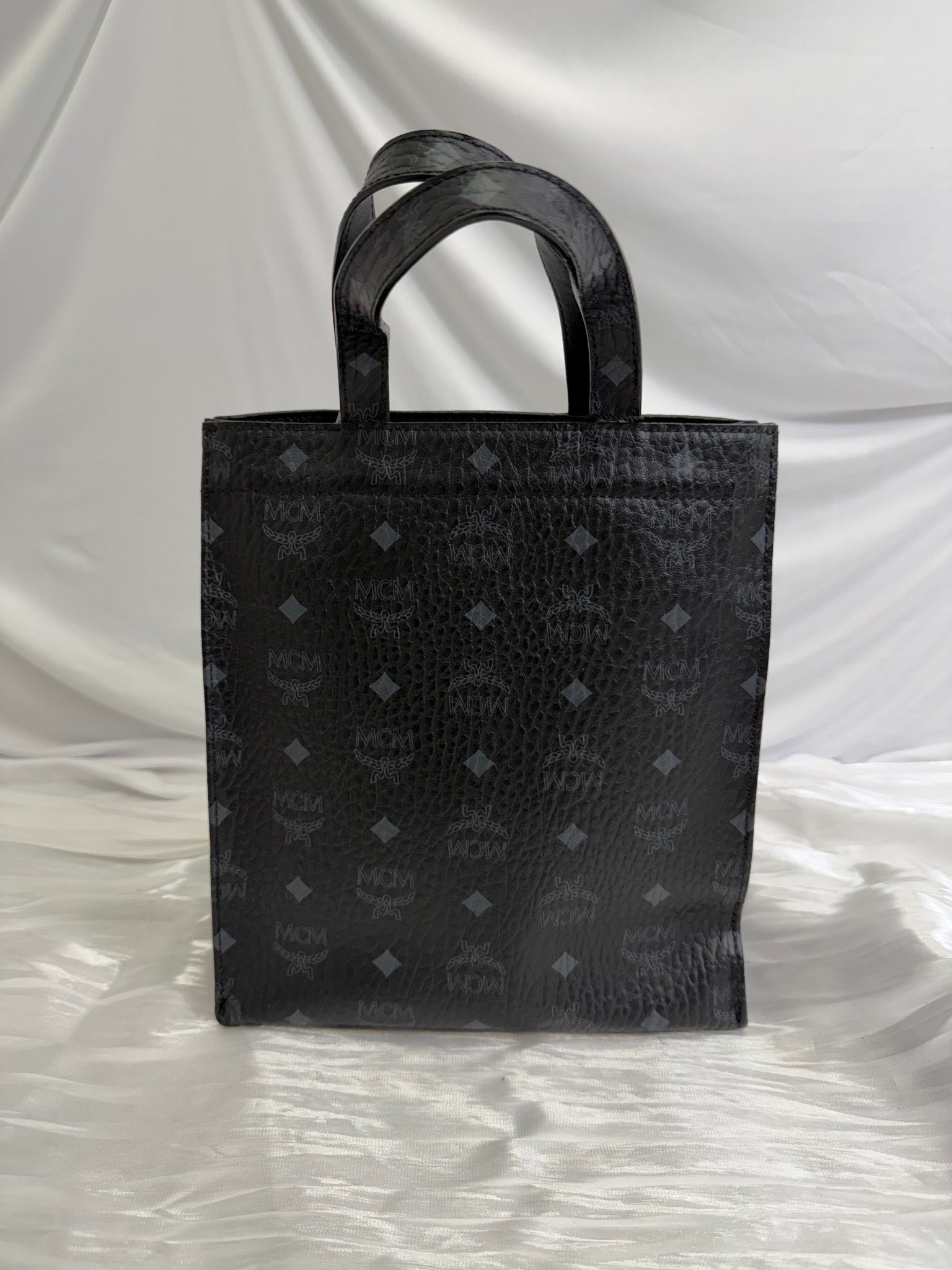 MCM Visetos Black Leather Tote Bag