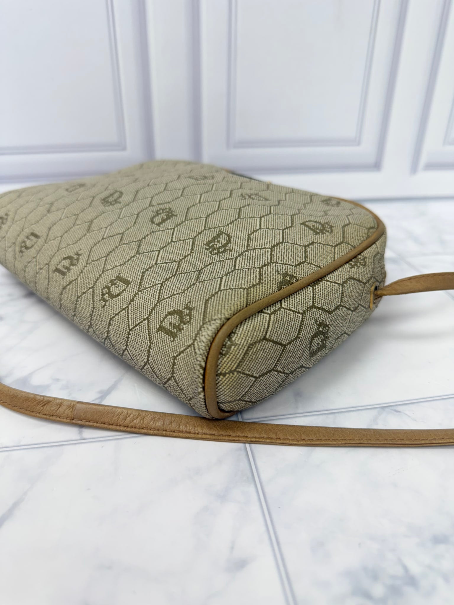 Christian Dior Beige Canvas Honeycomb Shoulder Bag