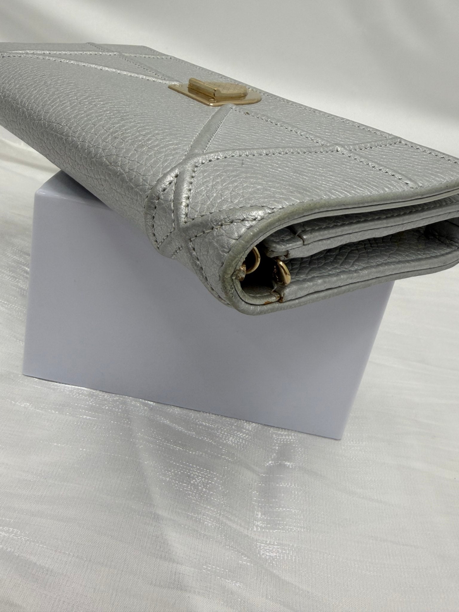 Christian Dior Silver Leather Diorama Wallet on a Chain