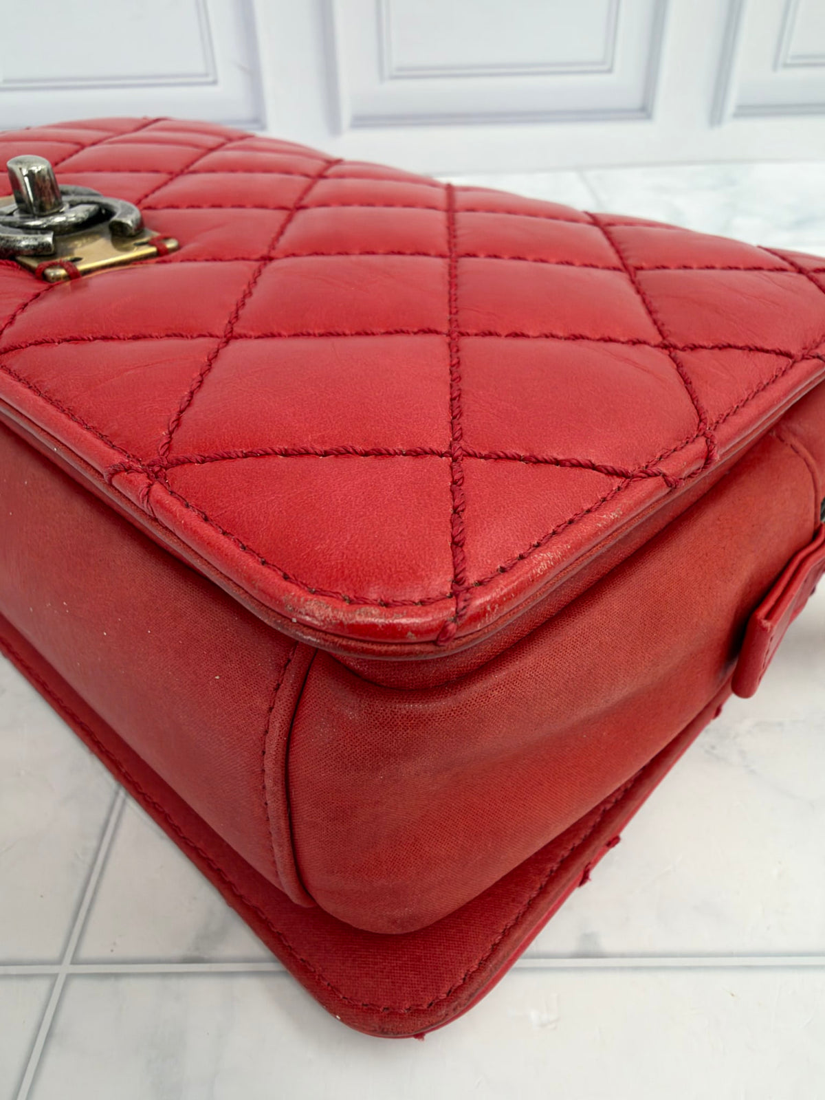 Chanel Red Quilted Calfskin Soft Small Boy Flap Bag