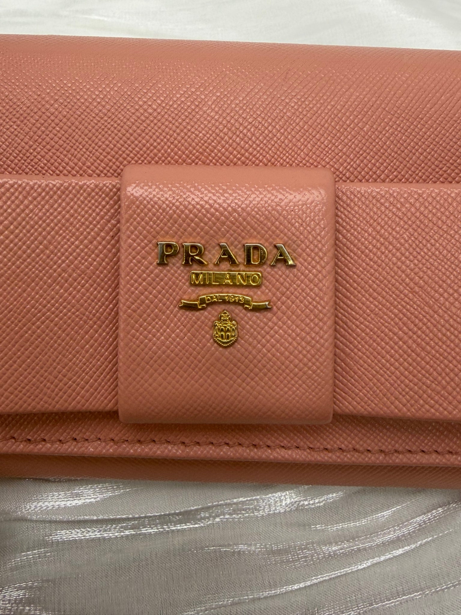 Prada Pink Saffiano Leather Bow Long Wallet