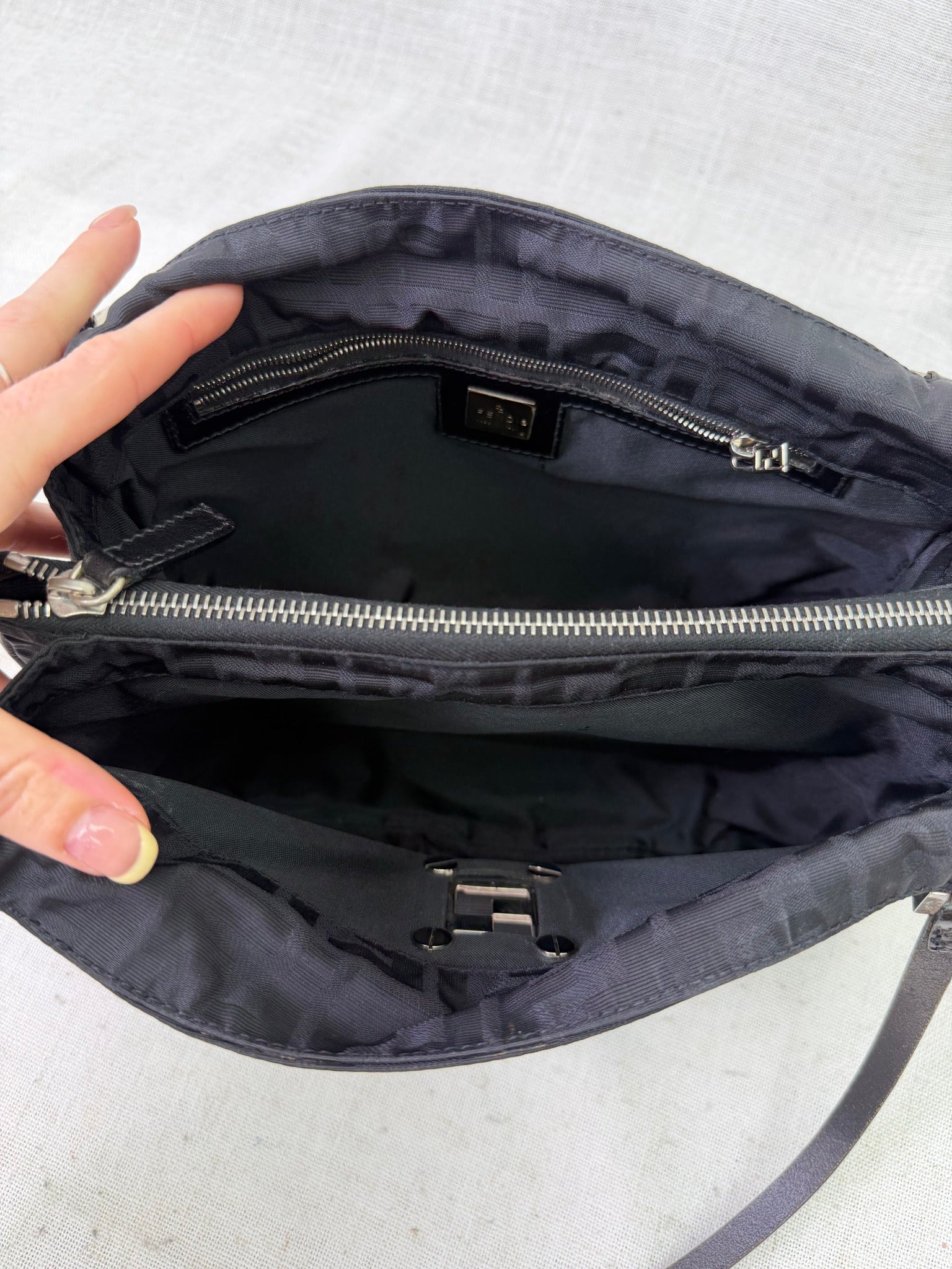 Fendi Vintage Black Zucca Canvas Shoulder Bag