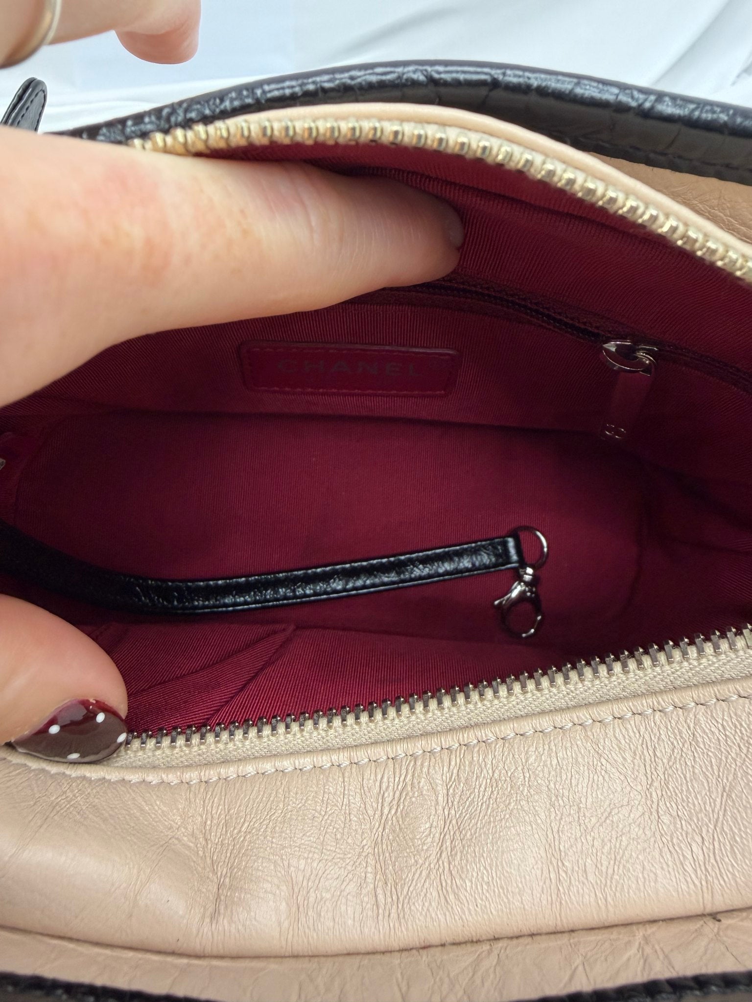 Chanel Tan & Black Aged Calfskin Quilted Small Gabrielle Hobo Bag